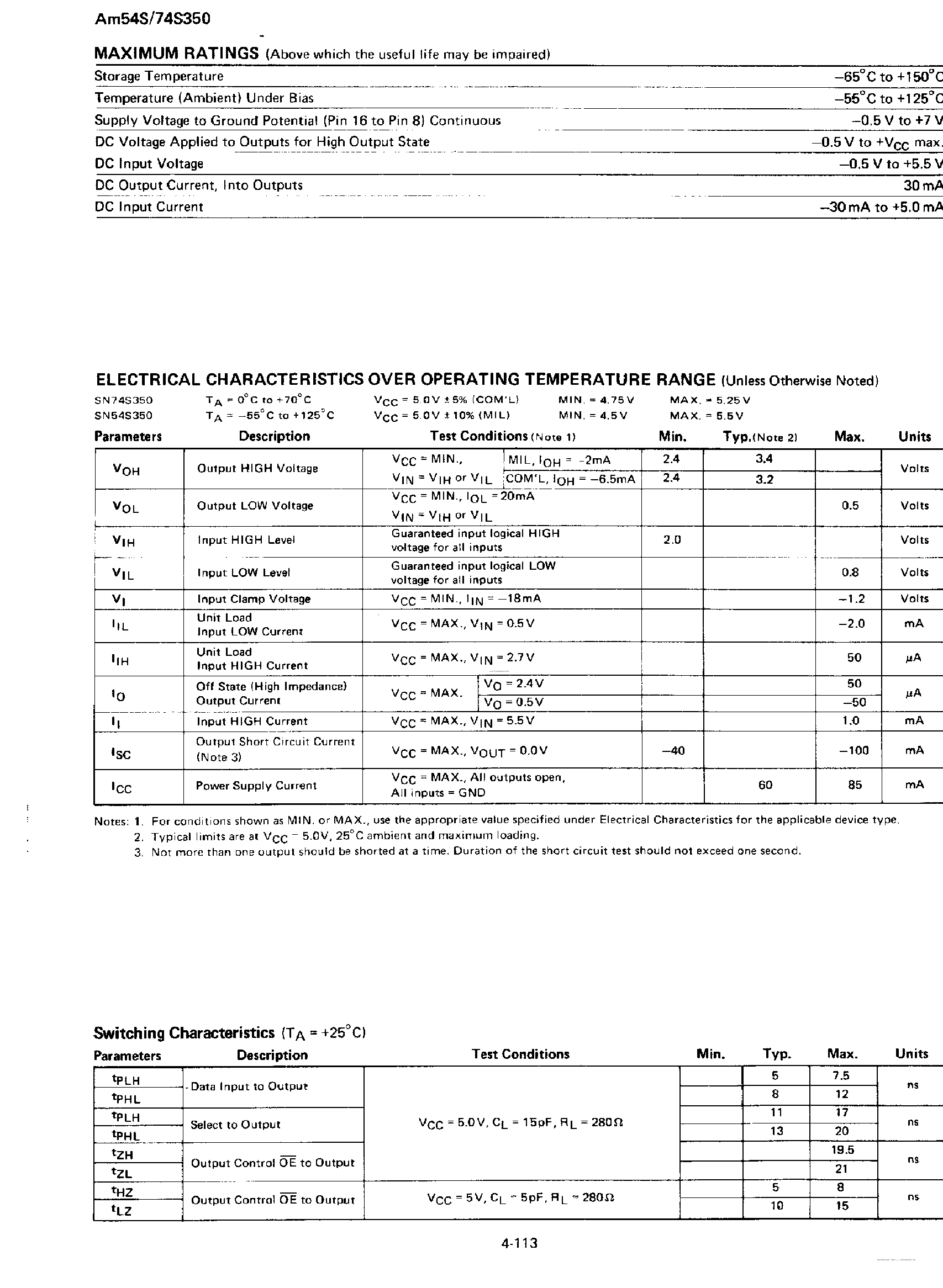 Datasheet AM74S350 page 2 Datasheet AM74S350 - Four-Bit Shifter page 2