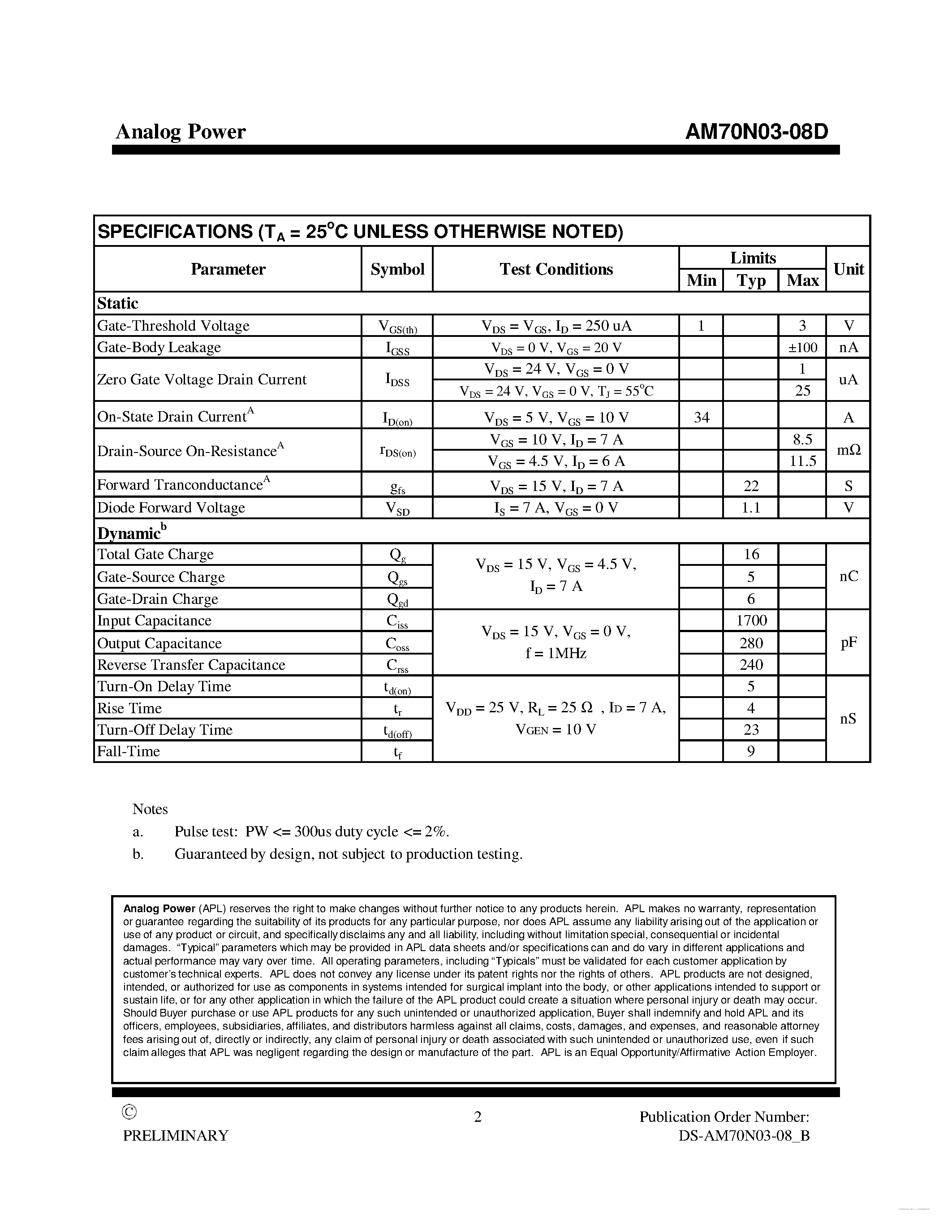 Datasheet AM70N03-08D - MOSFET page 2