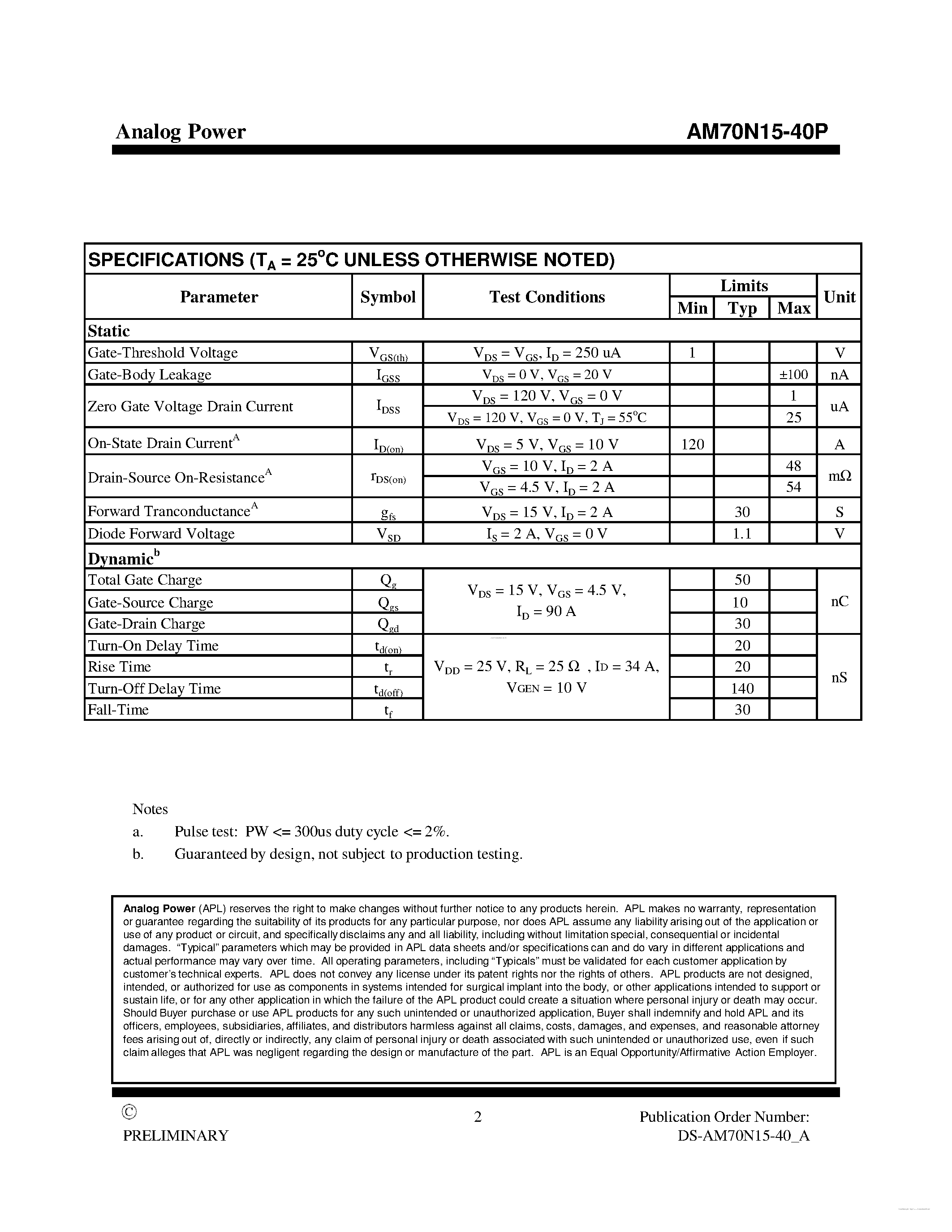 Datasheet AM70N15-40P - MOSFET page 2