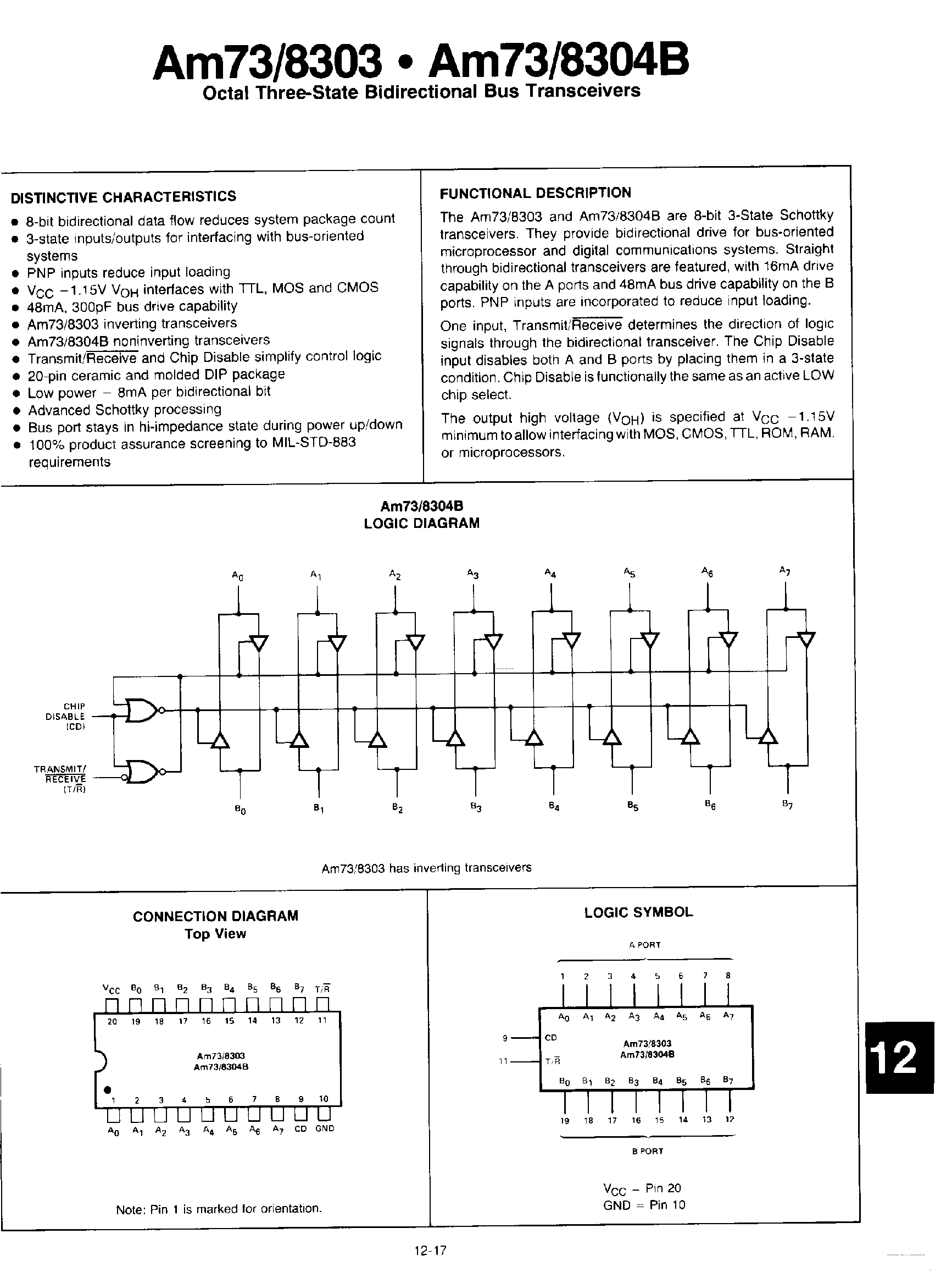 Datasheet AM8303 - OCTAL THREE-STATE BIDIRECTIONAL BUS TRANSCEIVERS page 1
