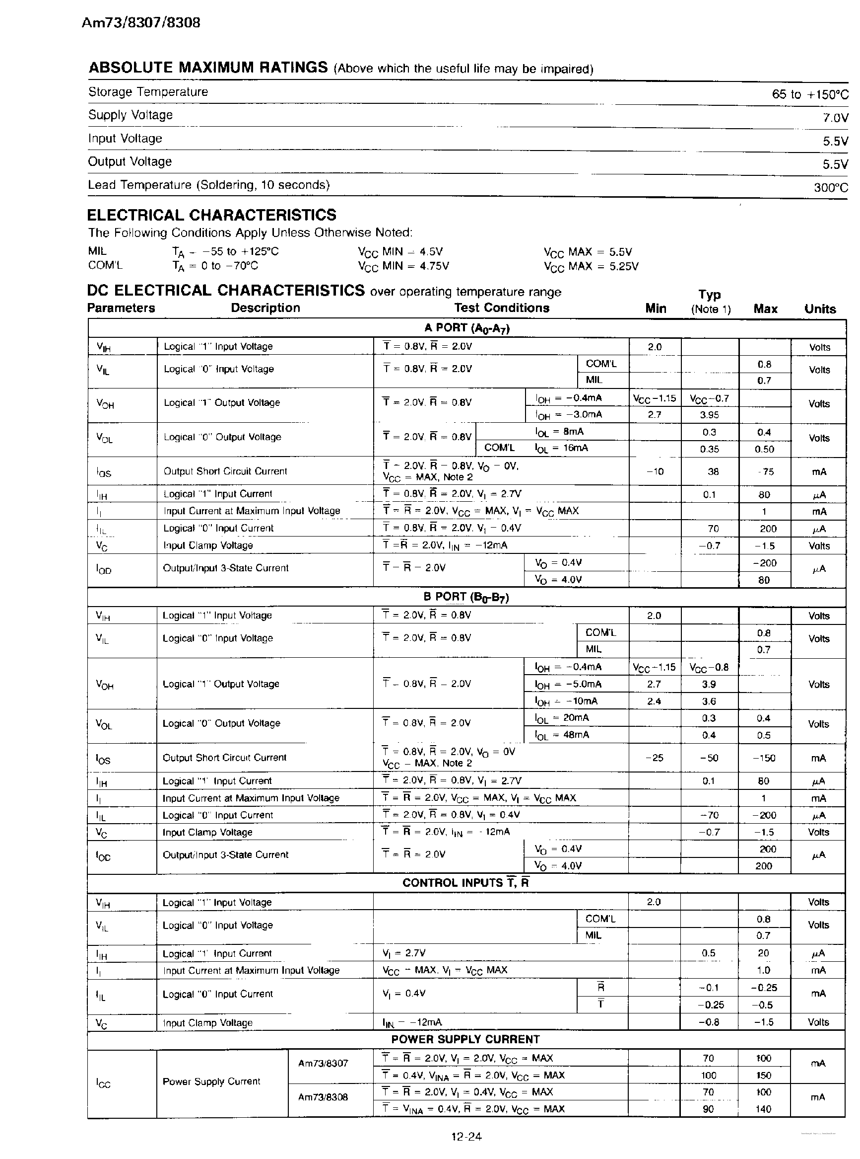 Datasheet AM7307 - (AM7307 / AM7308) OCTAL THREE-STATE BIDIRECTIONAL BUS TRANSCEIVERS page 2