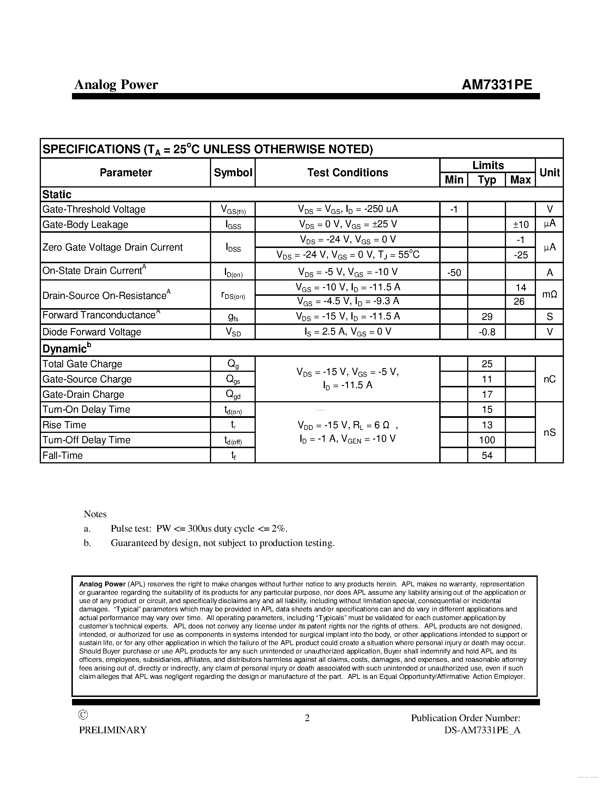 Datasheet AM7331PE - MOSFET page 2
