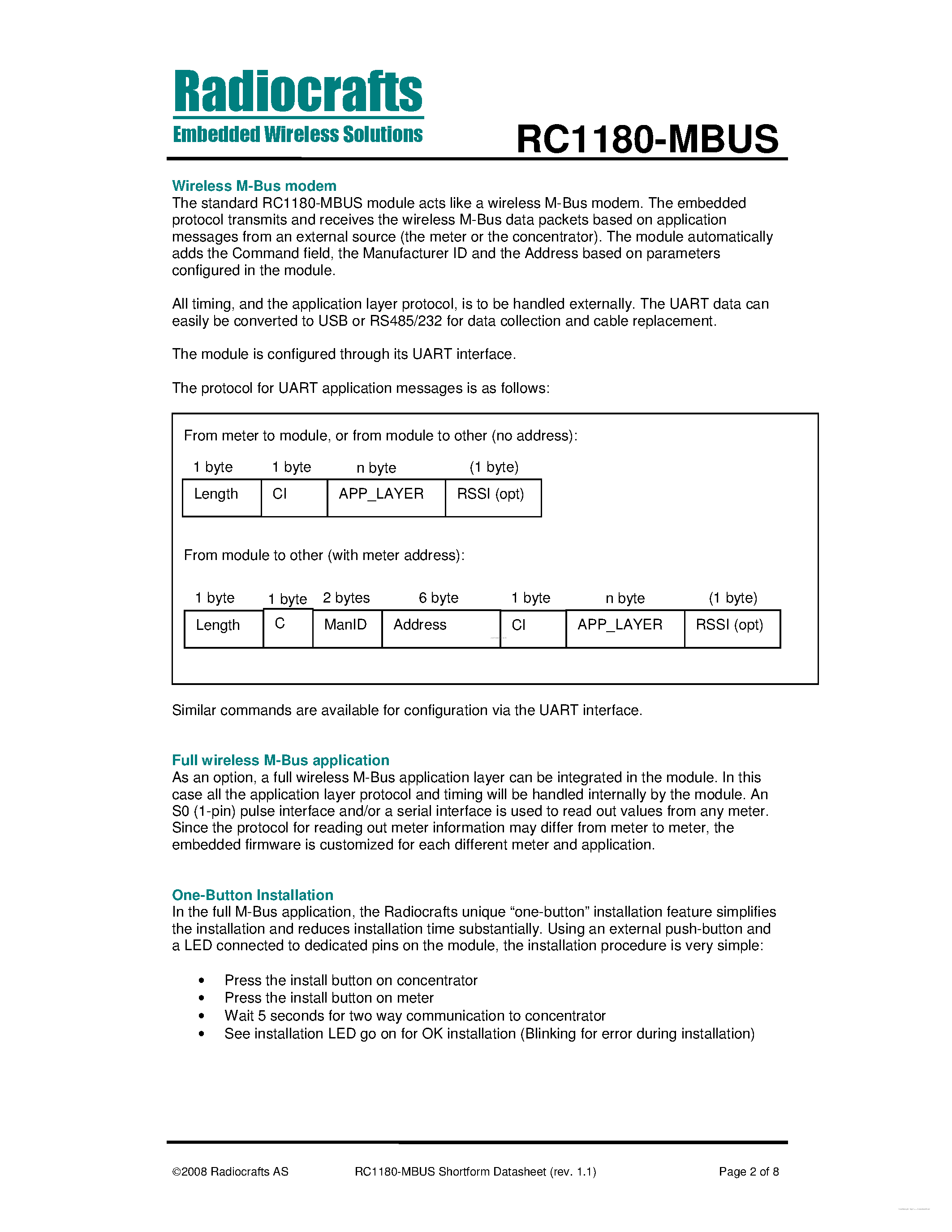 Datasheet RC1180-MBUS - Wireless M-Bus RF Transceiver Module page 2