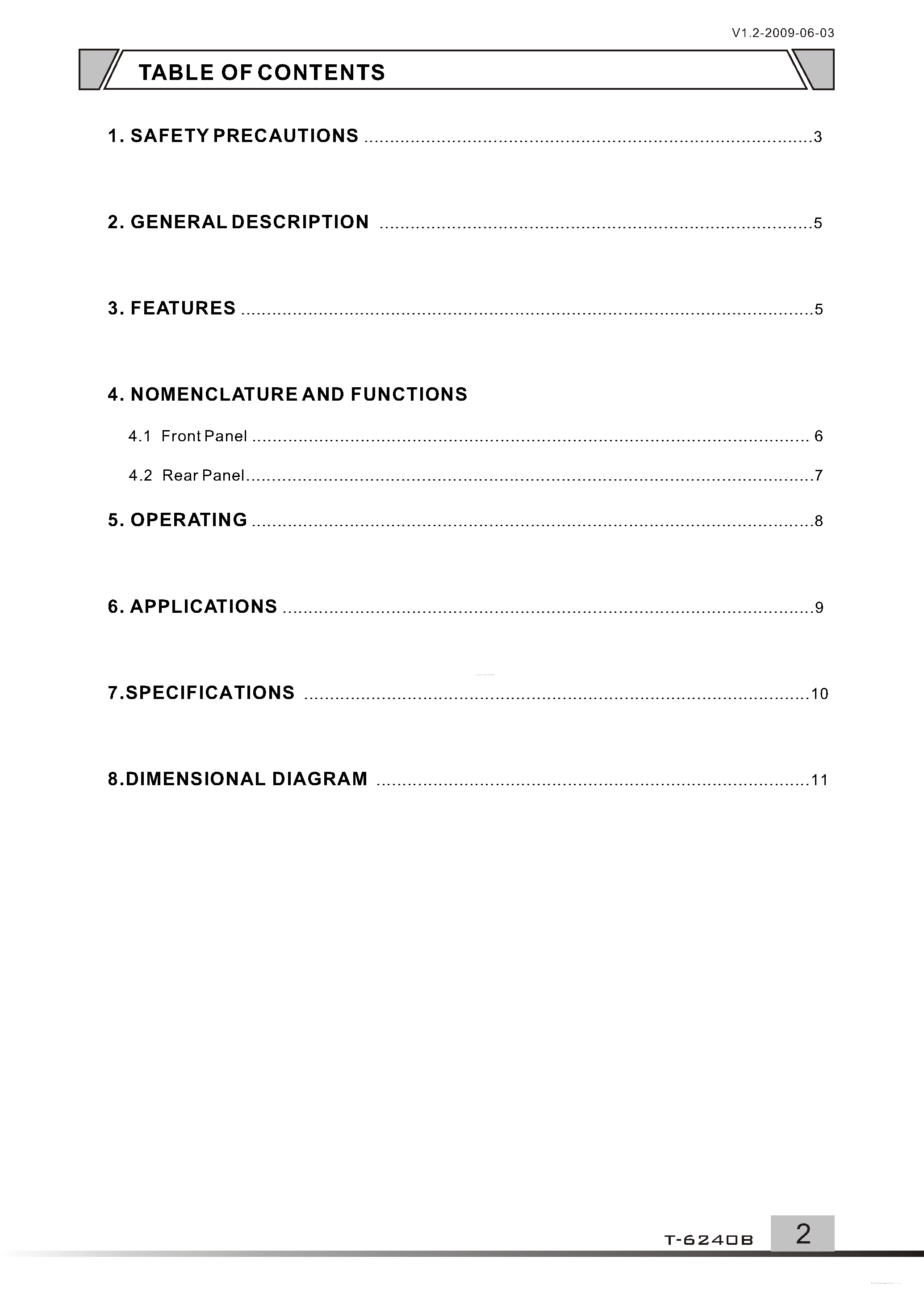 Datasheet T-6240B - MIXER PRE-AMPLIFIER page 2