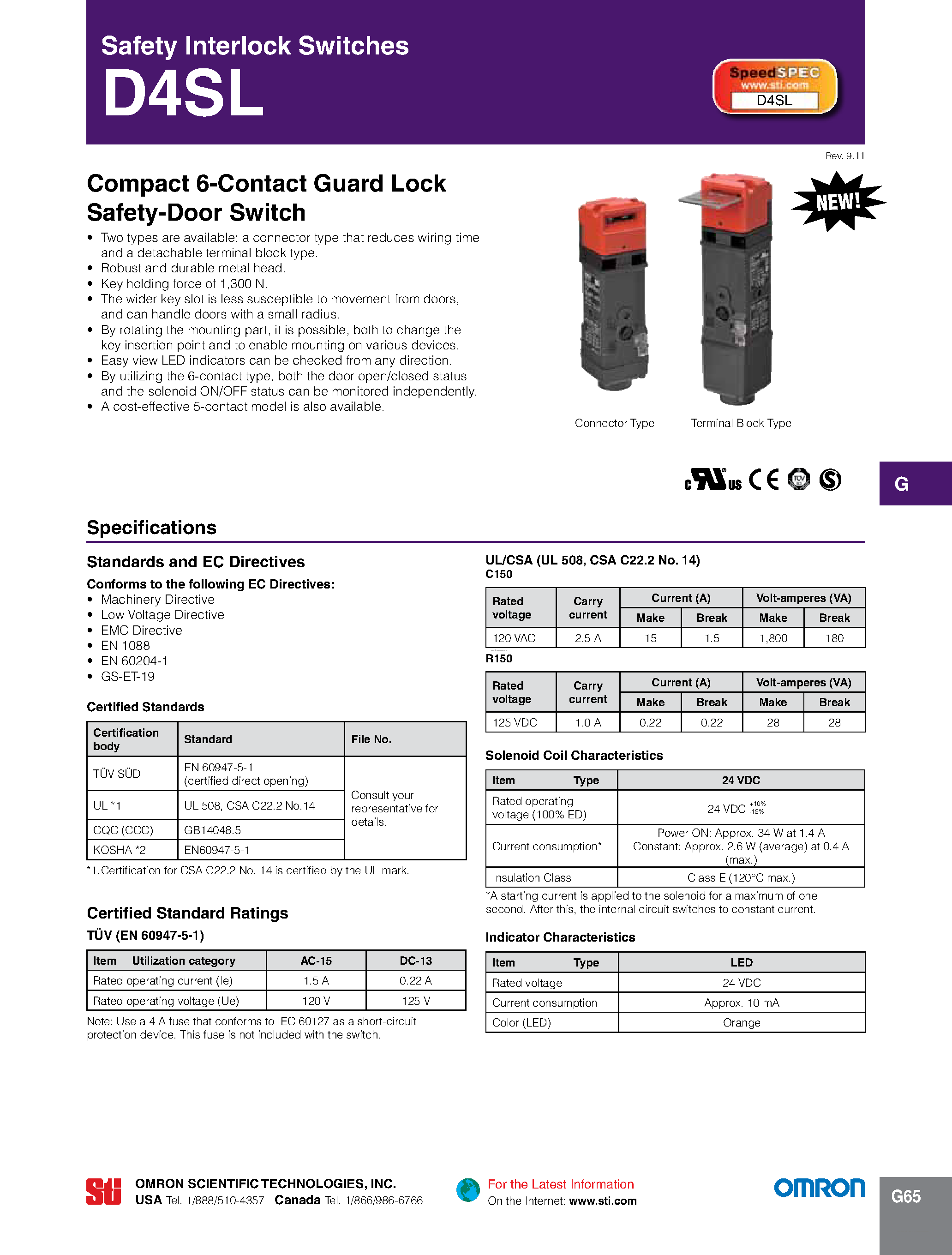 Даташит на микросхему D4Sl страница 1 Даташит D4Sl - Safety interlock Switches страница 1