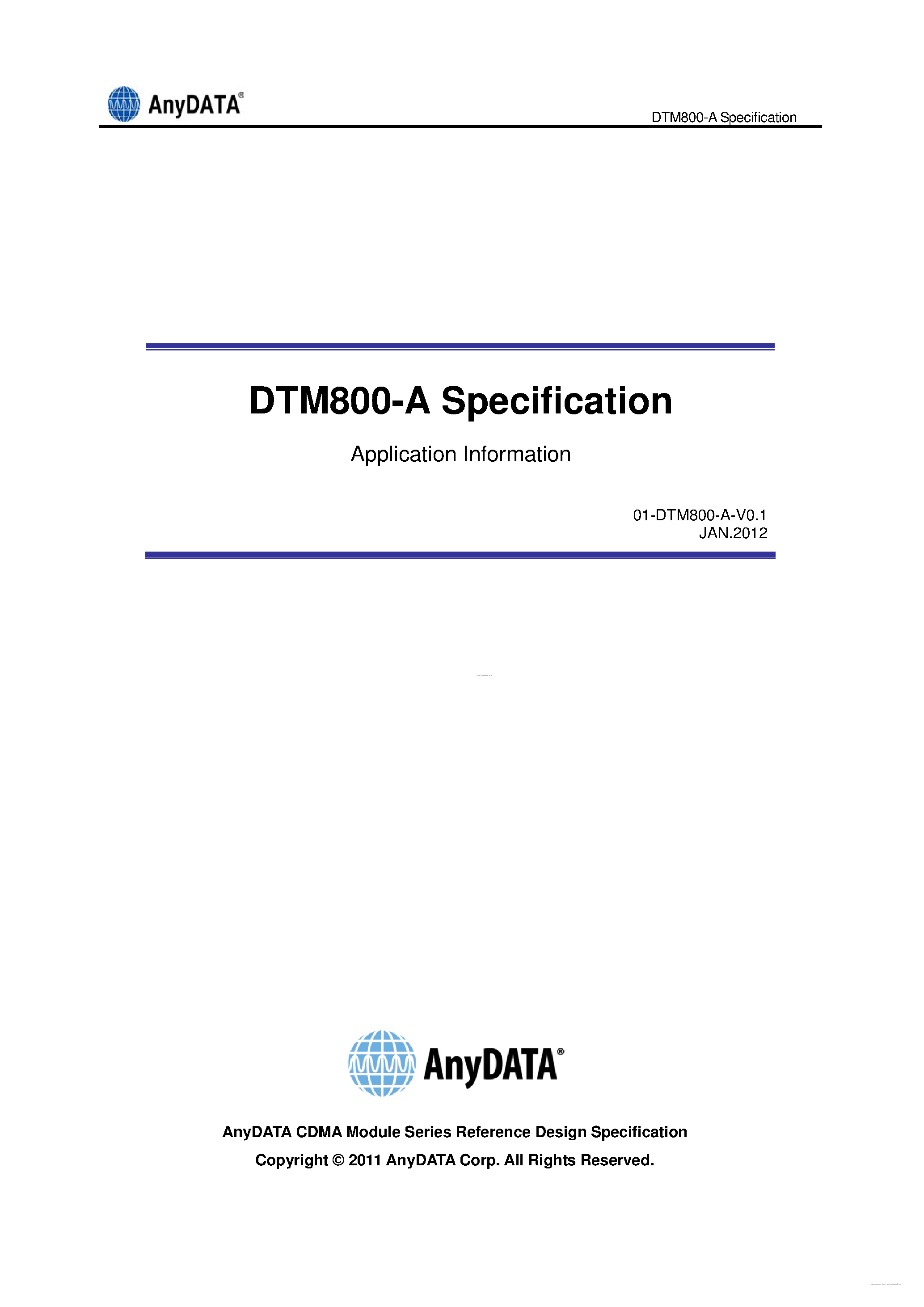 Datasheet DTM800-A page 1 Datasheet DTM800-A - Module Application Information page 1