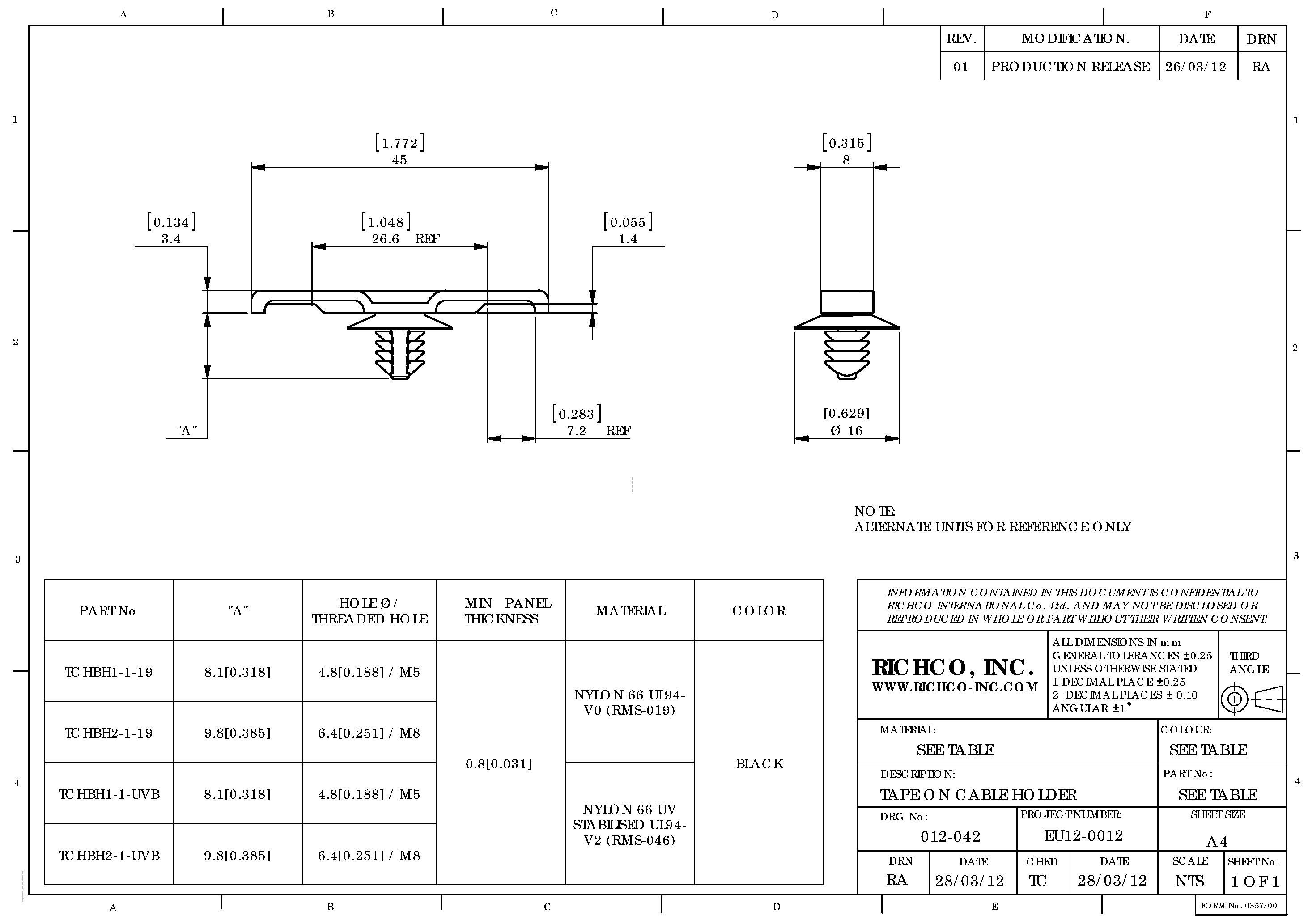 Datasheet TCHBH1-1-19 - TAPE ON CABLE HOLDER page 1
