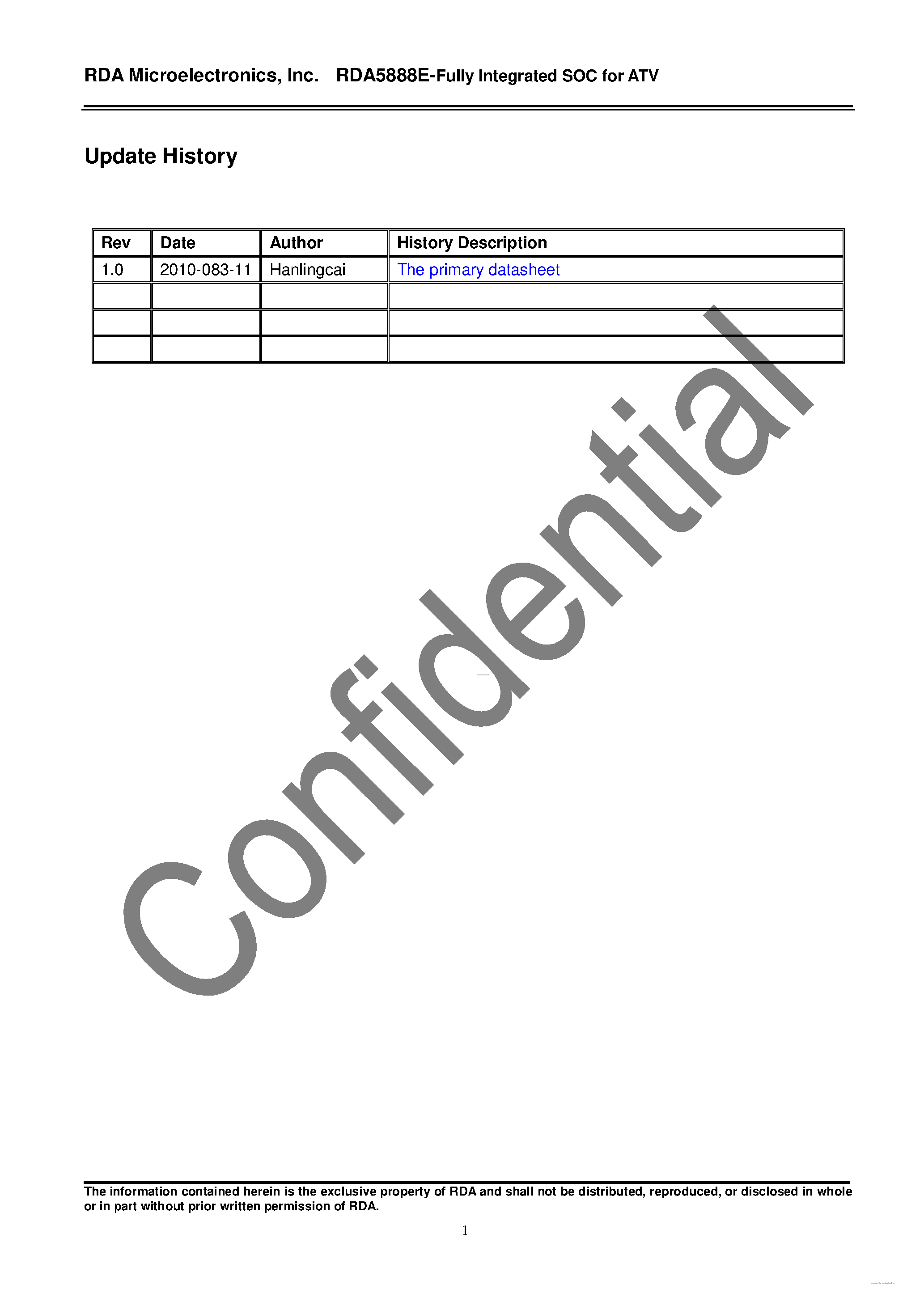 Datasheet RDA5888E - Low Power Analog TV On a Chip page 2