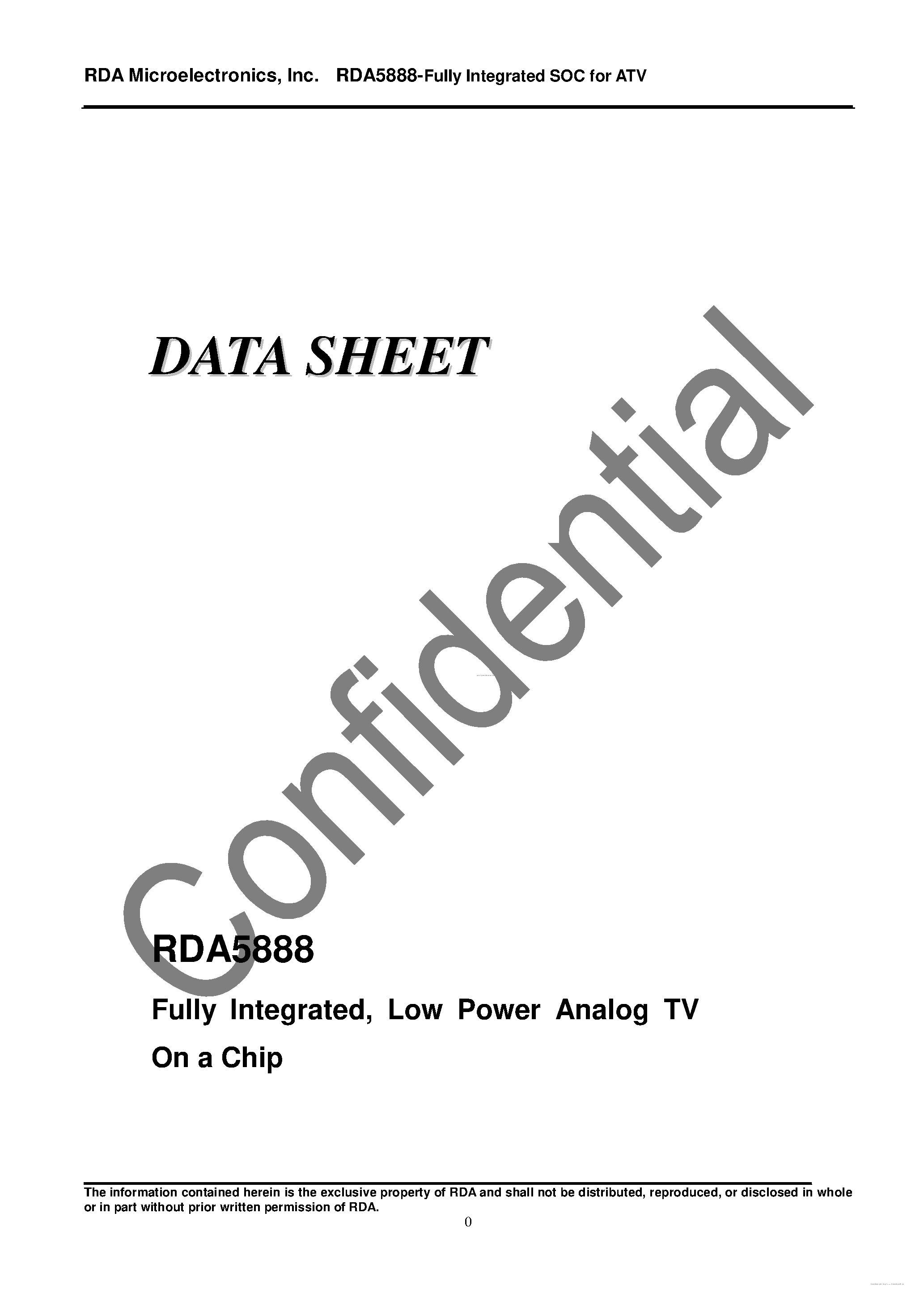 Datasheet RDA5888 - Low Power Analog TV On a Chip page 1