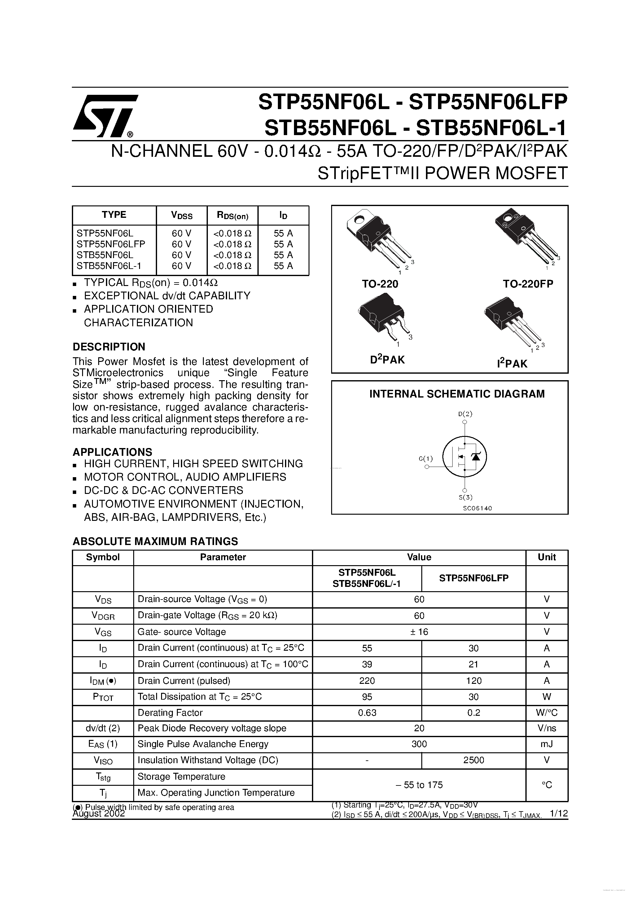 Datasheet P55NF06L - Search -----> STP55NF06L page 1