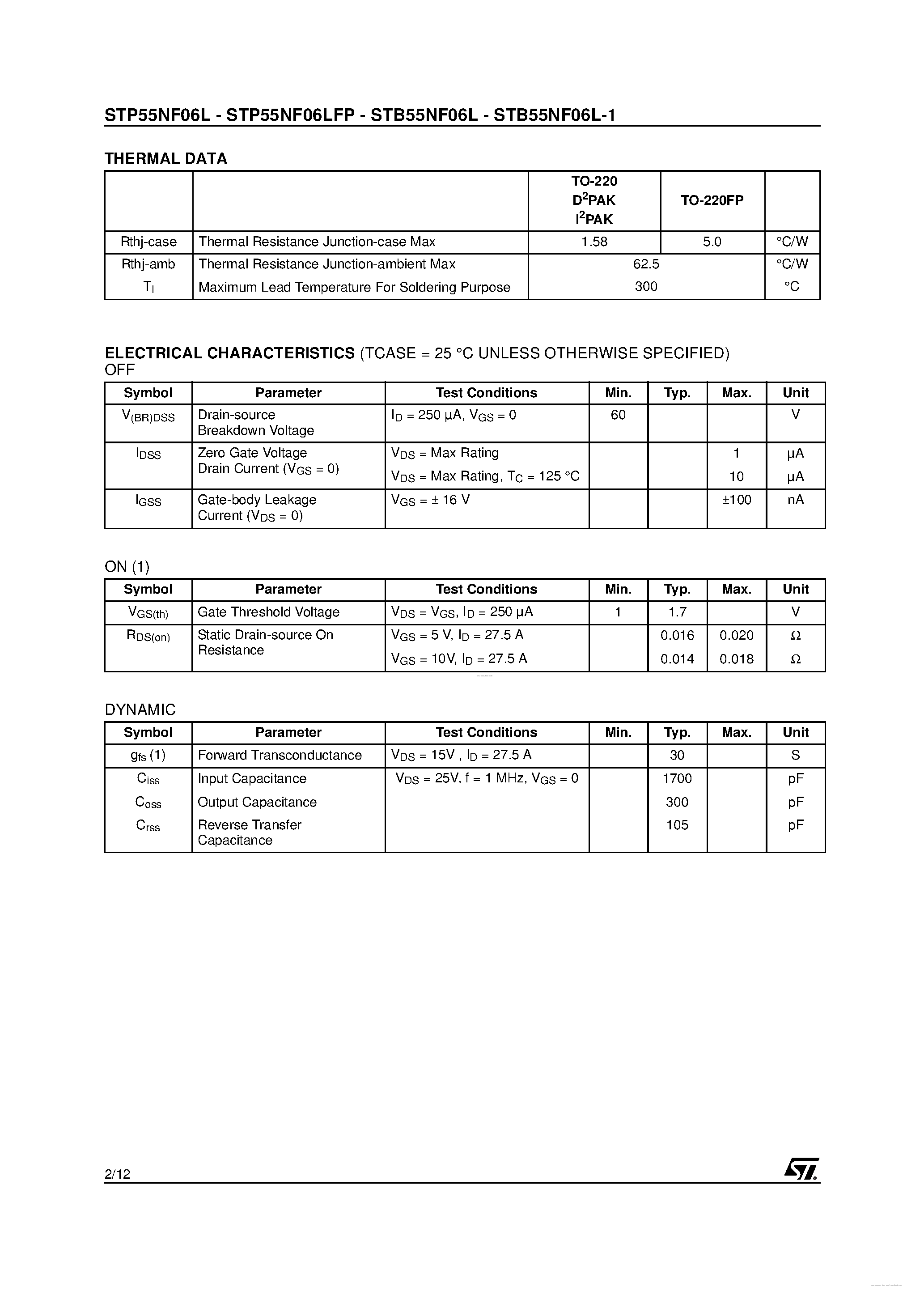 Datasheet P55NF06L - Search -----> STP55NF06L page 2