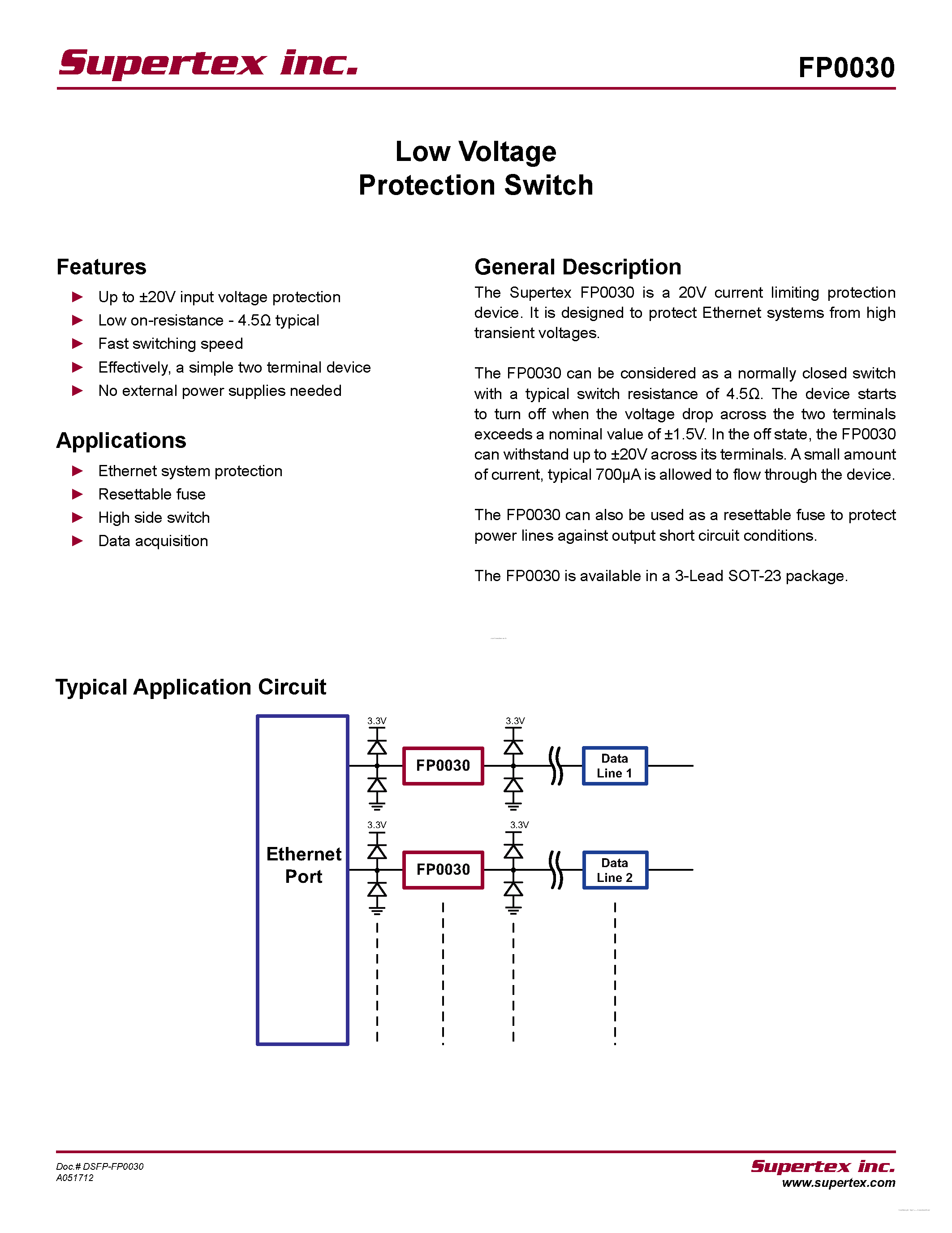 Даташит на микросхему FP0030 страница 1 Даташит FP0030 - Low Voltage Protection Switch страница 1