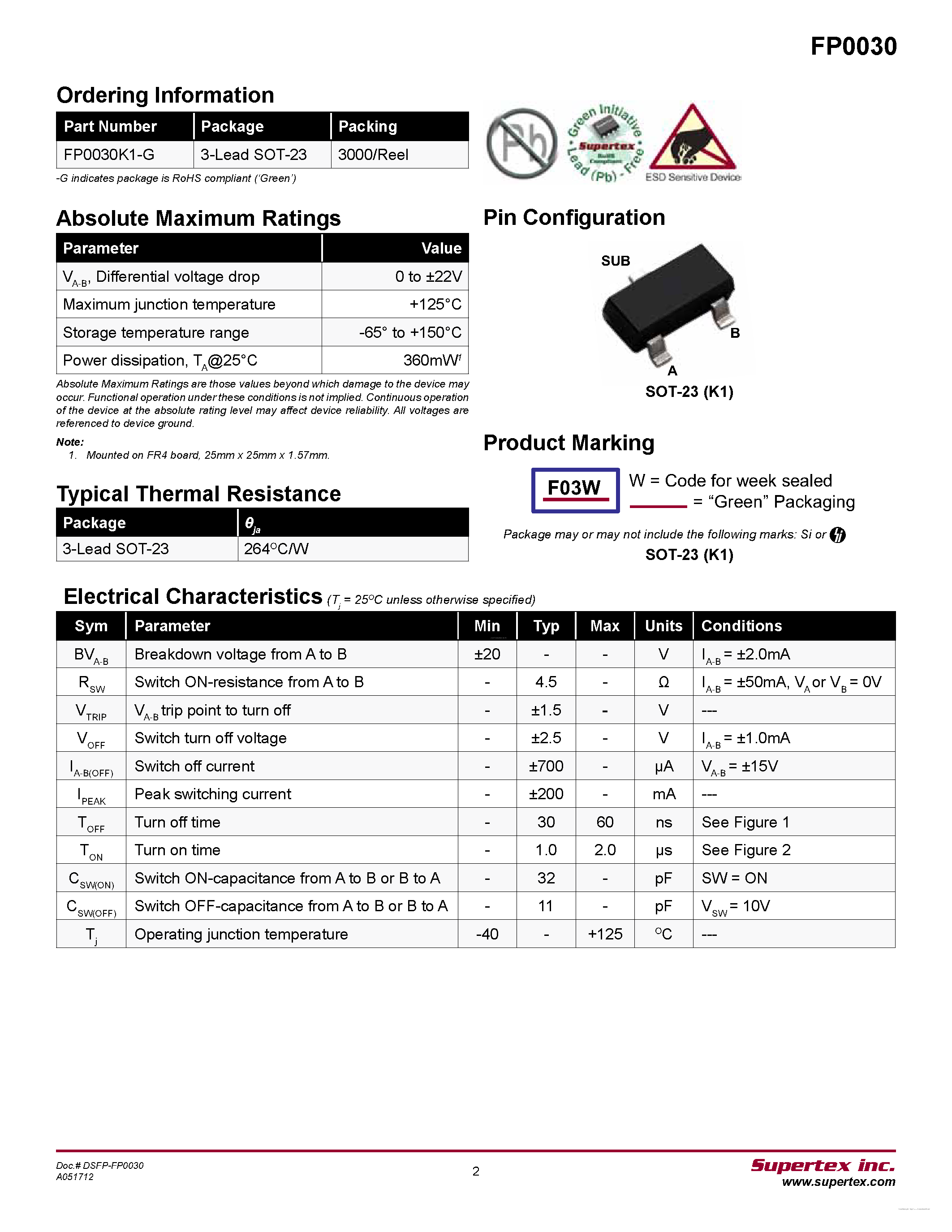 Даташит на микросхему FP0030 страница 2 Даташит FP0030 - Low Voltage Protection Switch страница 2