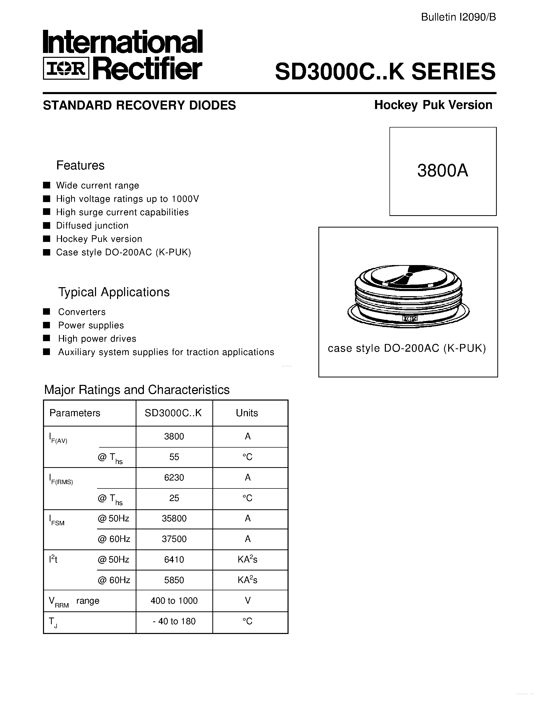 Даташит на микросхему SD3000C страница 1 Даташит SD3000C - STANDARD RECOVERY DIODES страница 1