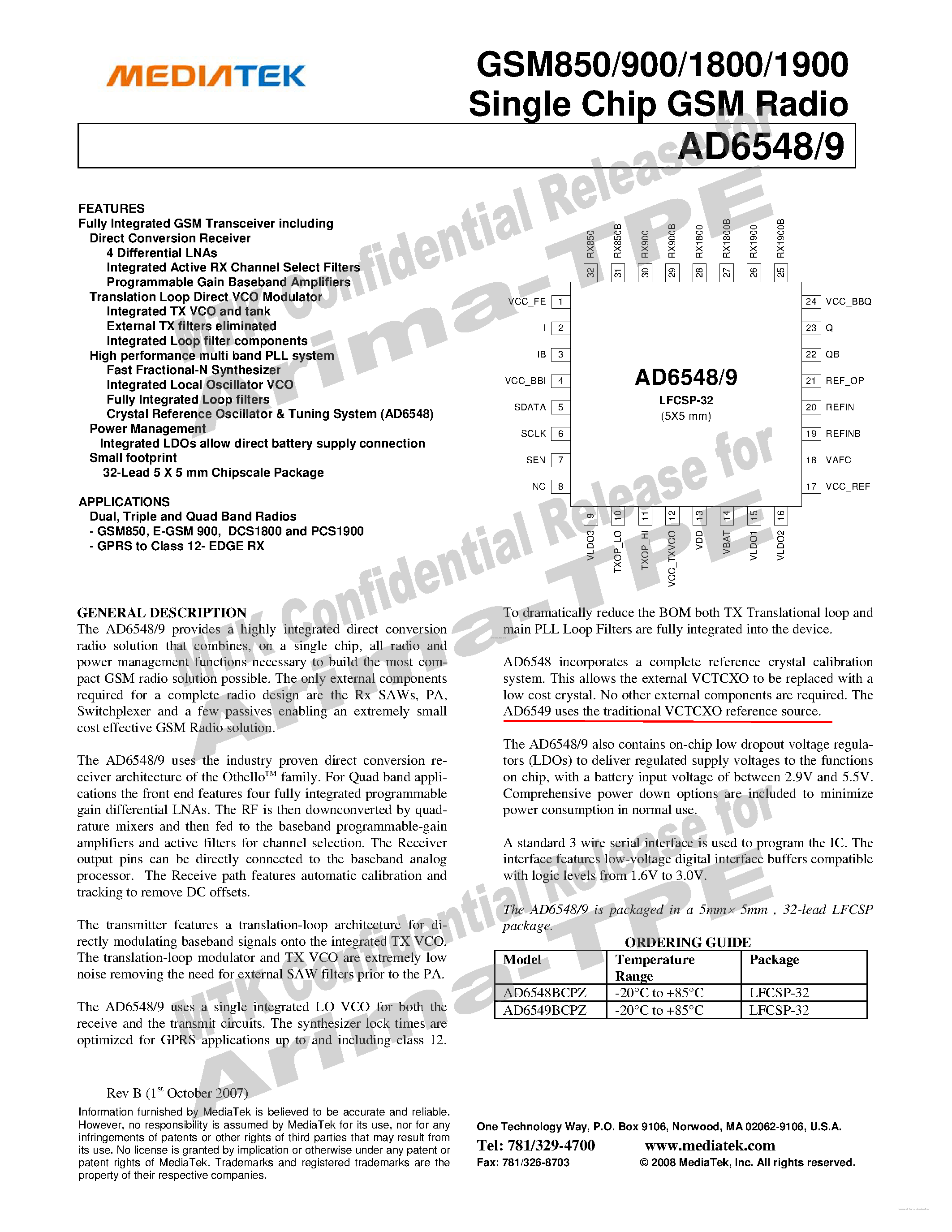 Datasheet AD6548 page 1 Datasheet AD6548 - page 1