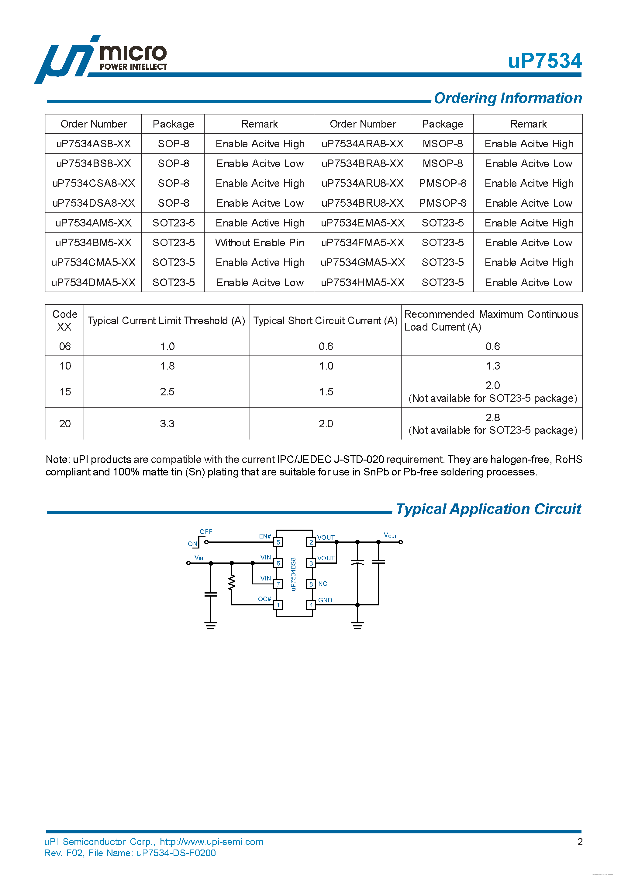 Даташит UP7534 - Power Distribution Switches страница 2