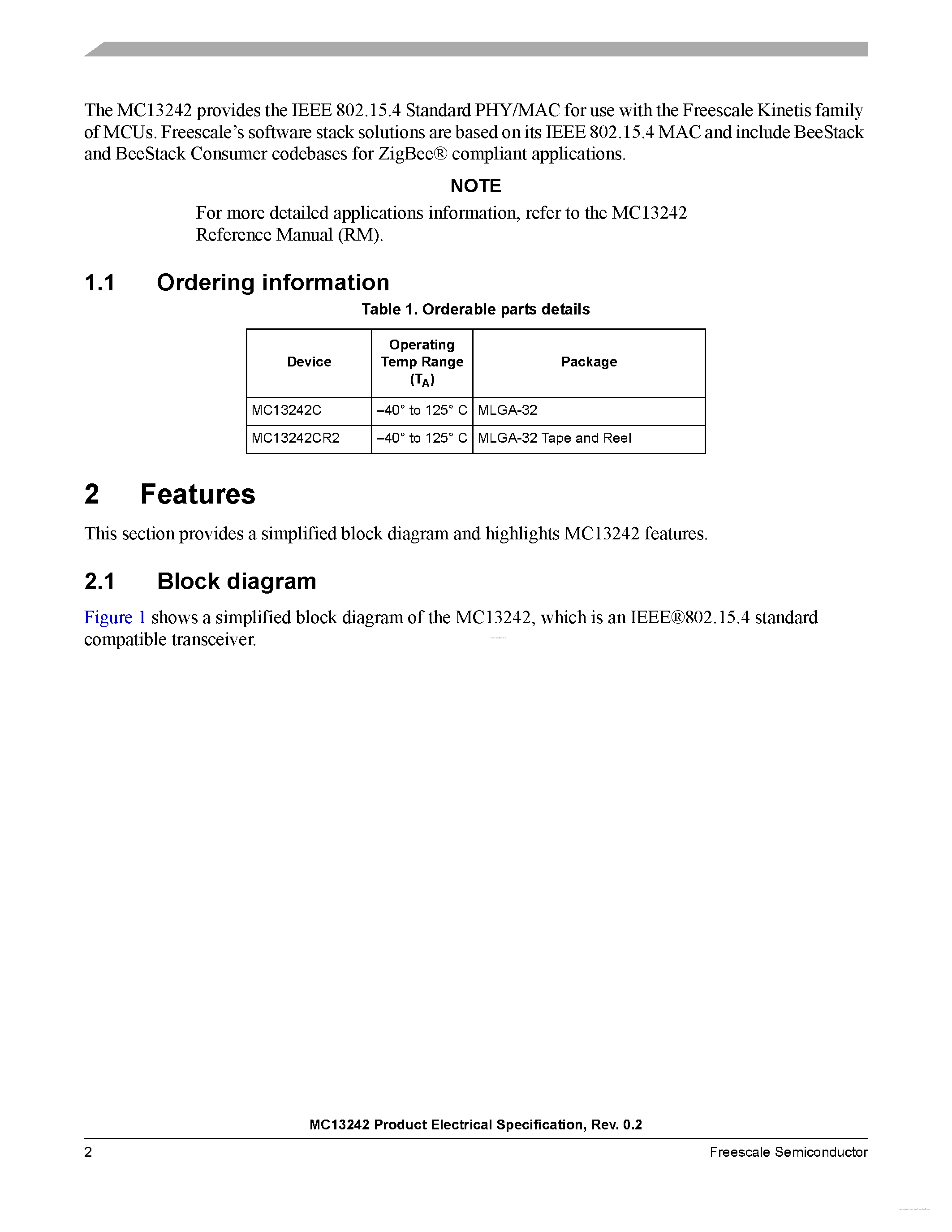 Datasheet MC13242 - 2.4 GHz Low Power Transceiver page 2