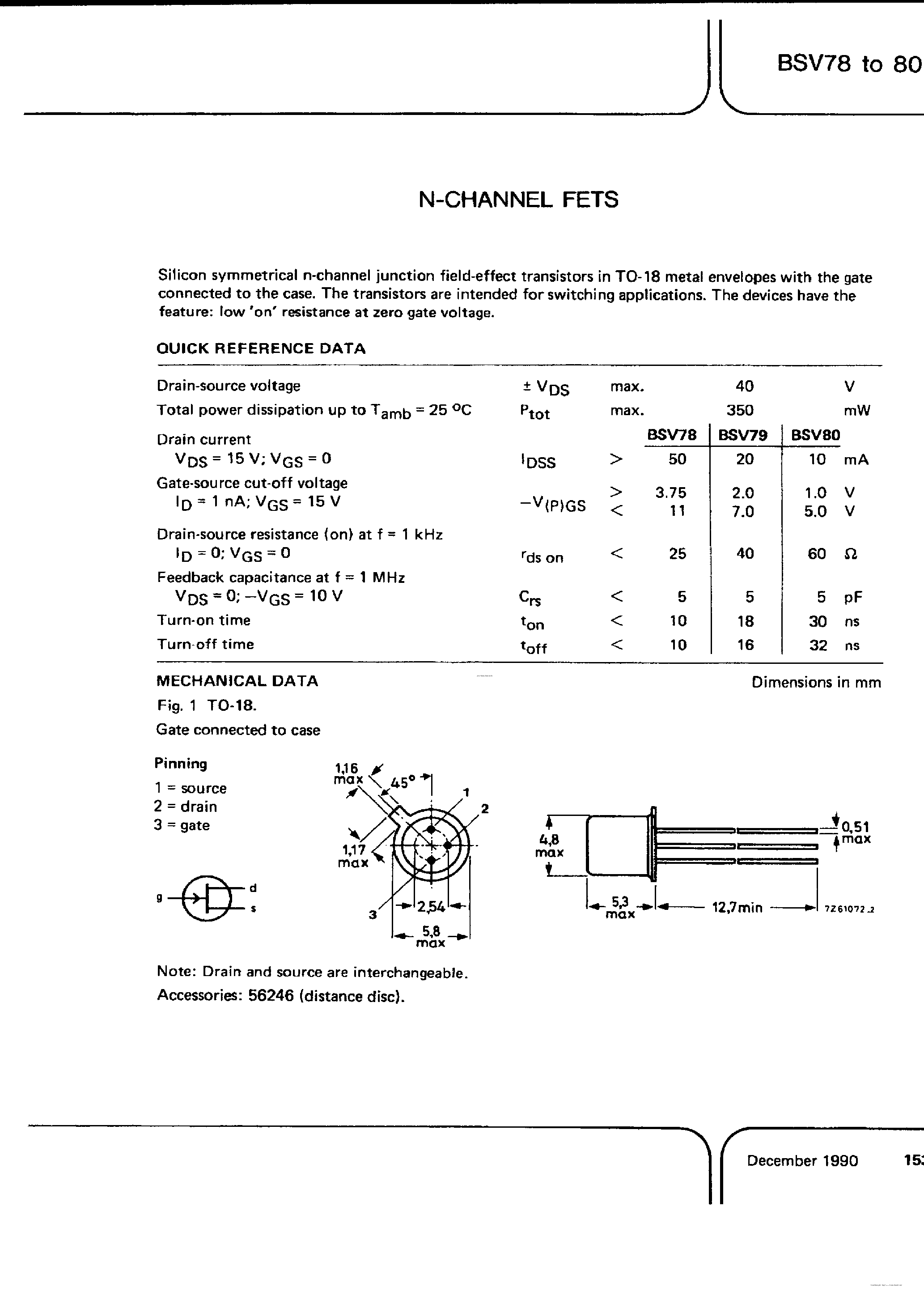 Datasheet BSV78 - (BSV78 - BSV80) N-Channel FETs page 1