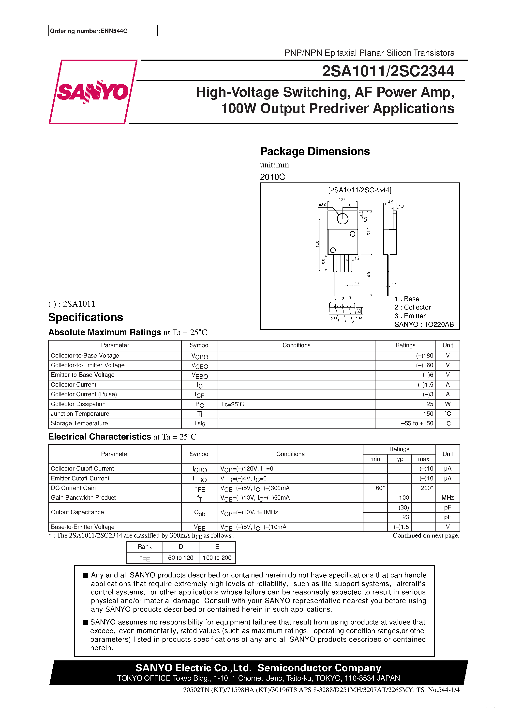 Datasheet C2344 page 1 Datasheet C2344 - Search -----> 2SC2344 page 1