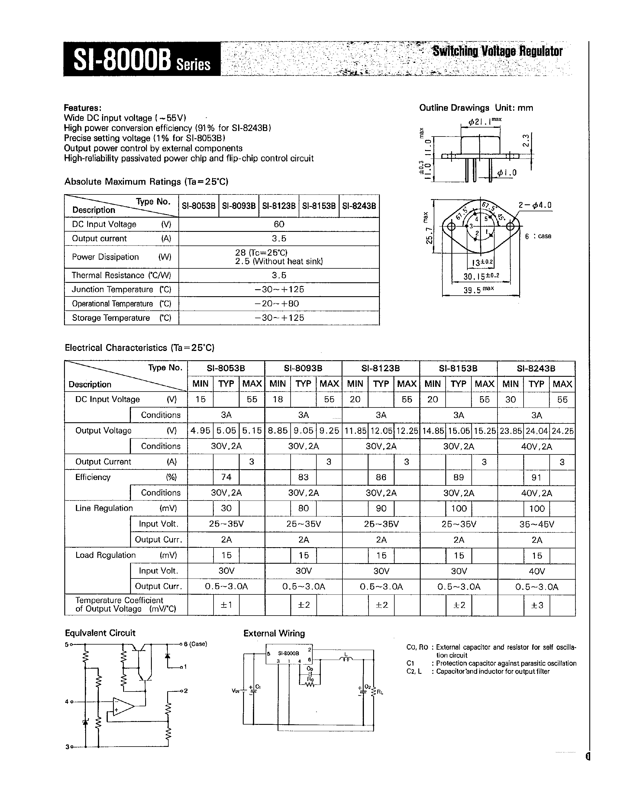 Datasheet SI-8000B page 1 Datasheet SI-8000B - Switching Voltage Regulator page 1