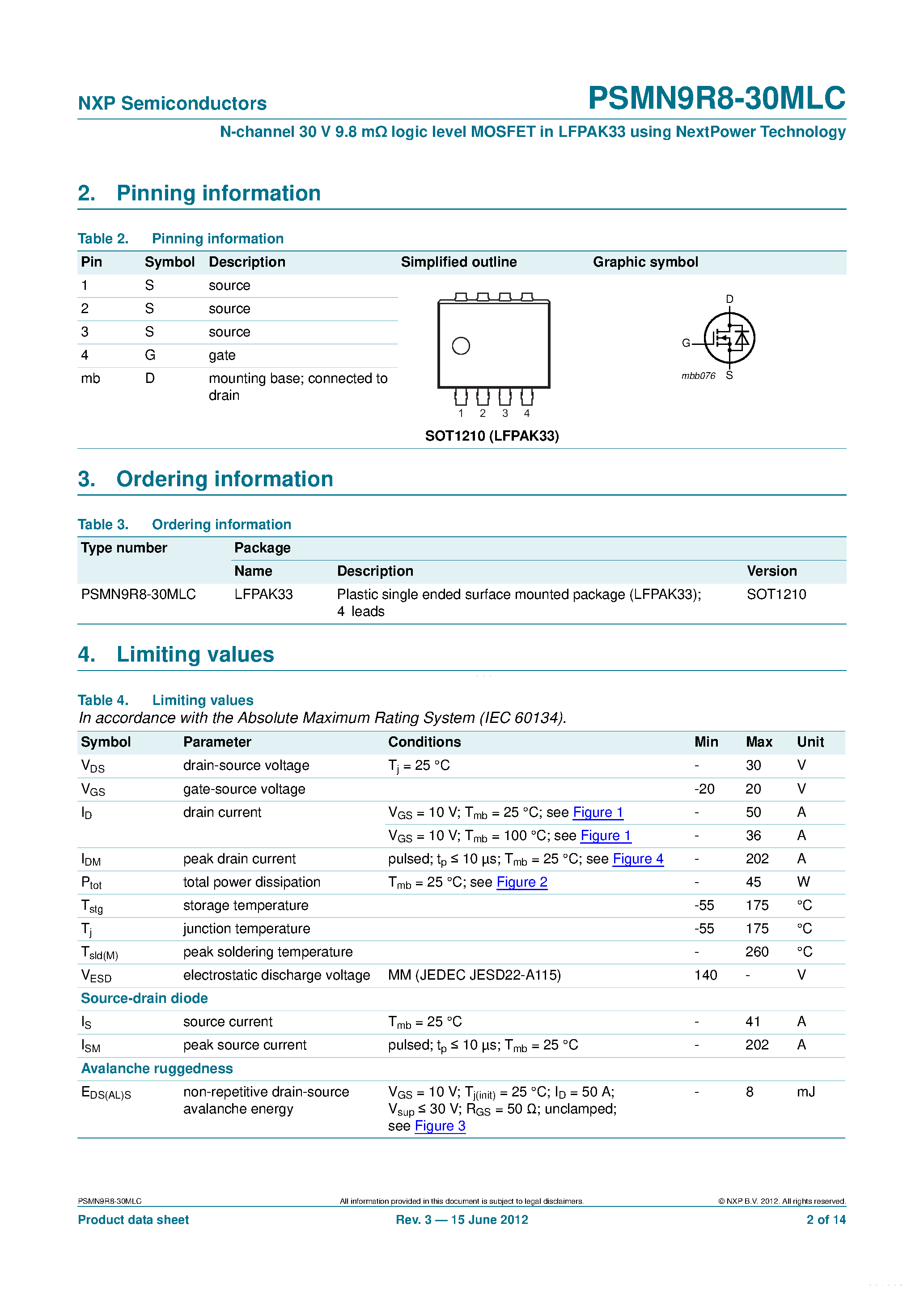 Datasheet PSMN9R8-30MLC page 2 Datasheet PSMN9R8-30MLC - N-channel MOSFET page 2