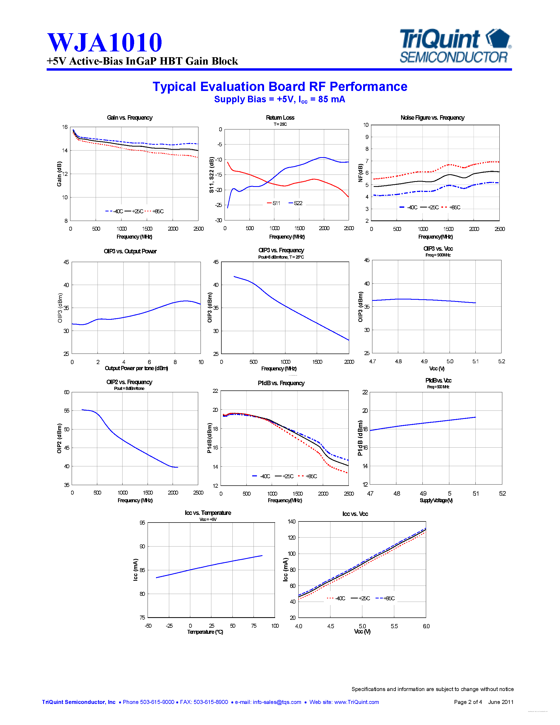Даташит на микросхему WJA1010 страница 2 Даташит WJA1010 - Active-Bias InGaP HBT Gain Block страница 2