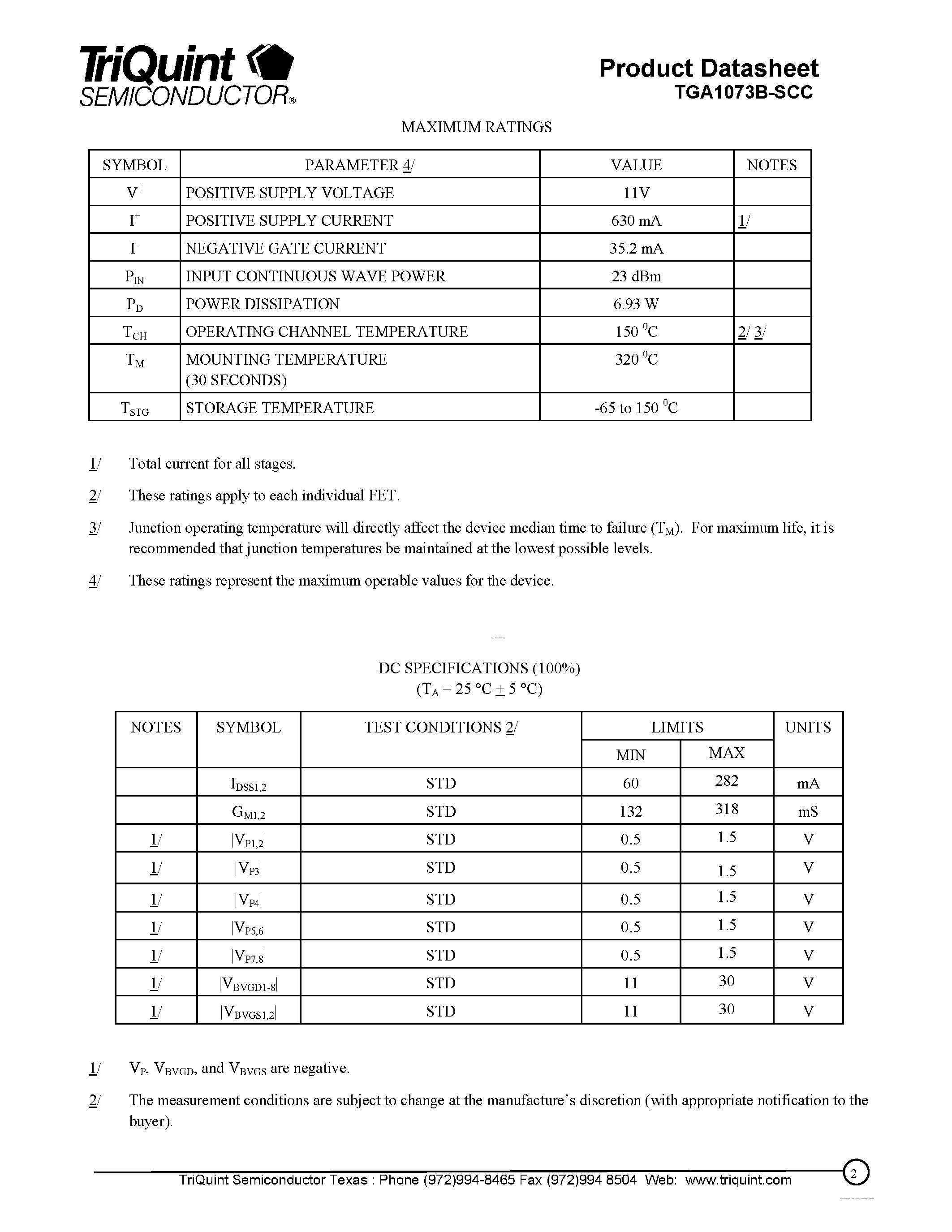 Datasheet TGA1073B-SCC - 27-32 GHz 0.7 Watt Power Amplifier page 2