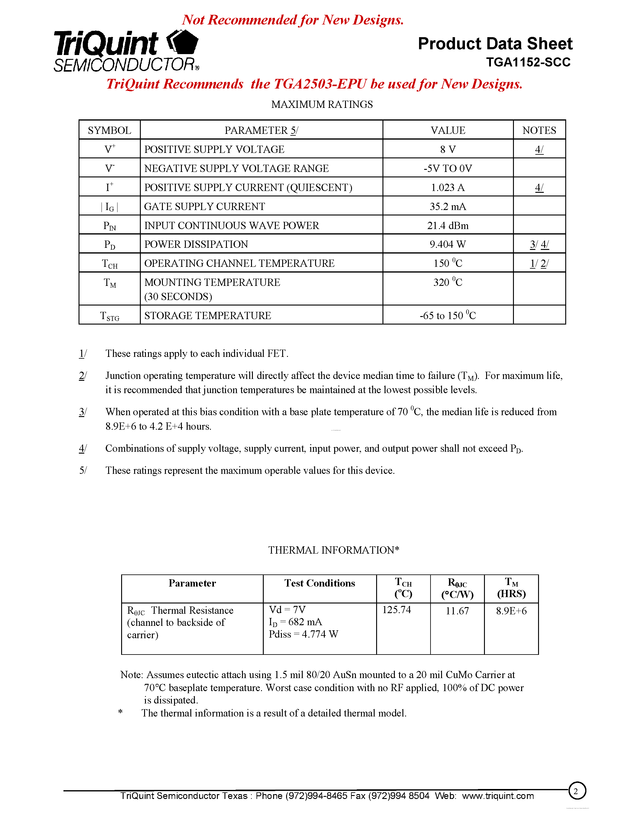 Datasheet TGA1152-SCC - 13.75 - 15 GHz 2 Watt Power Amplifier page 2