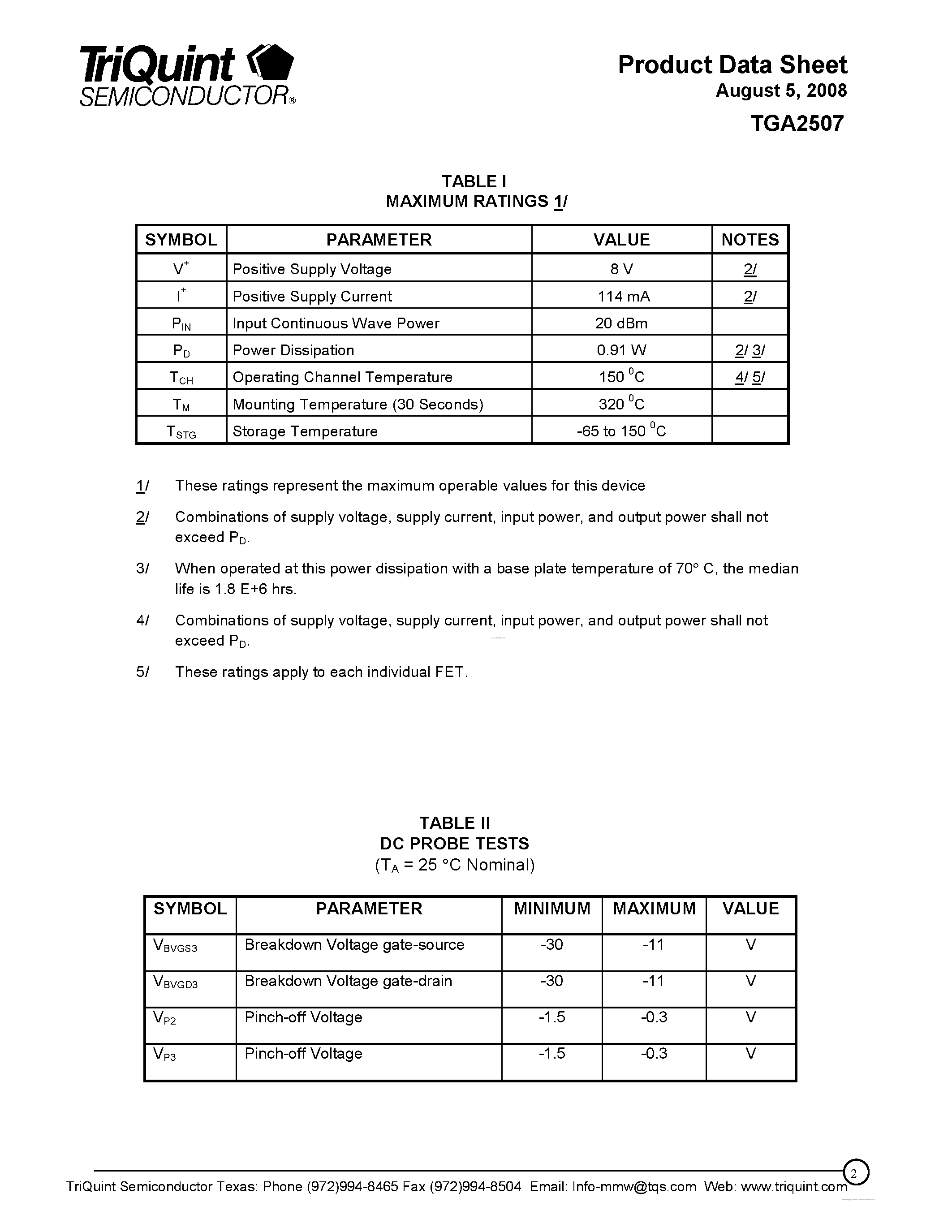 Datasheet TGA2507 - 12-18 GHz Ku-Band 3-Stage Driver Amplifier page 2