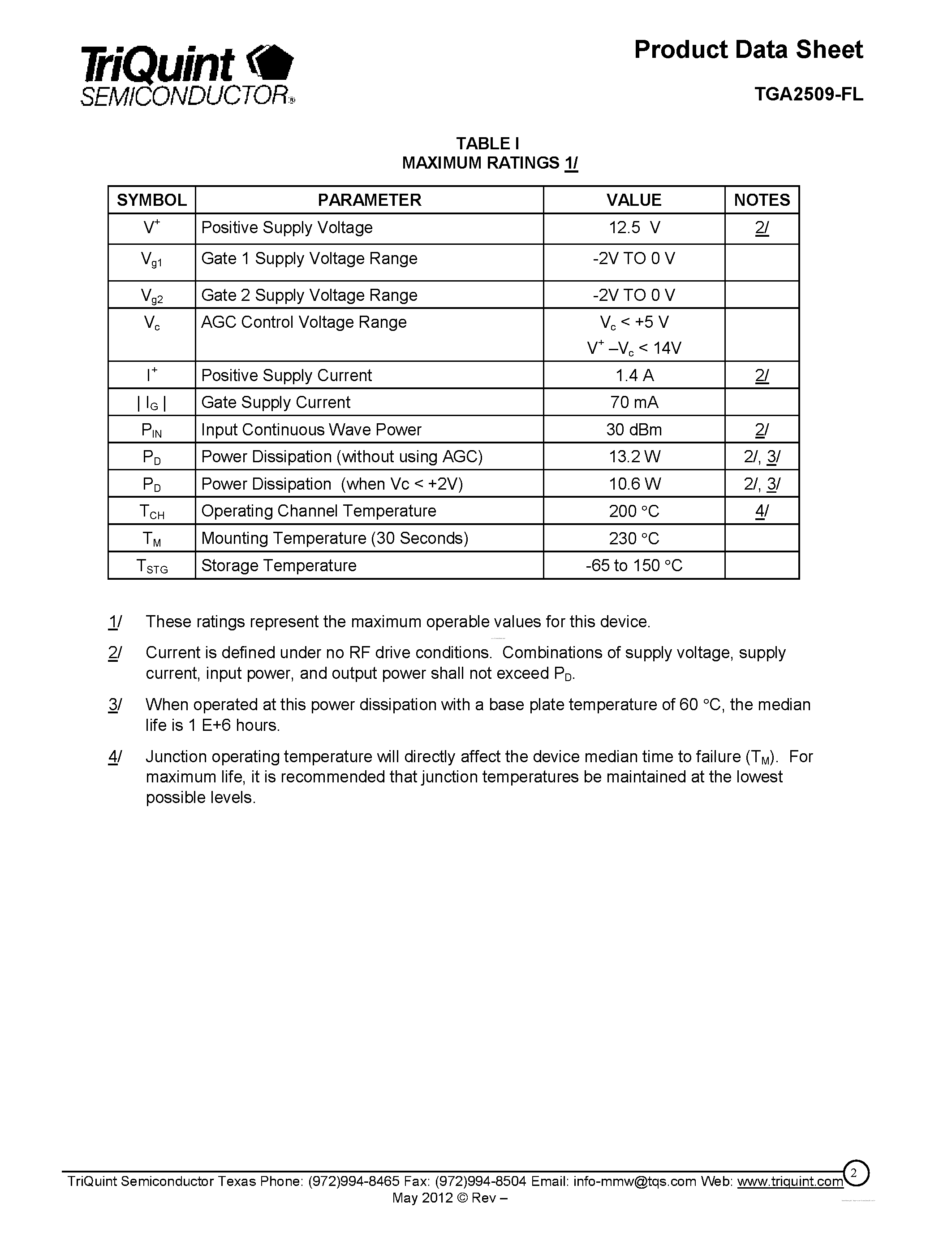 Даташит на микросхему TGA2509-FL страница 2 Даташит TGA2509-FL - Wideband 1 W HPA страница 2