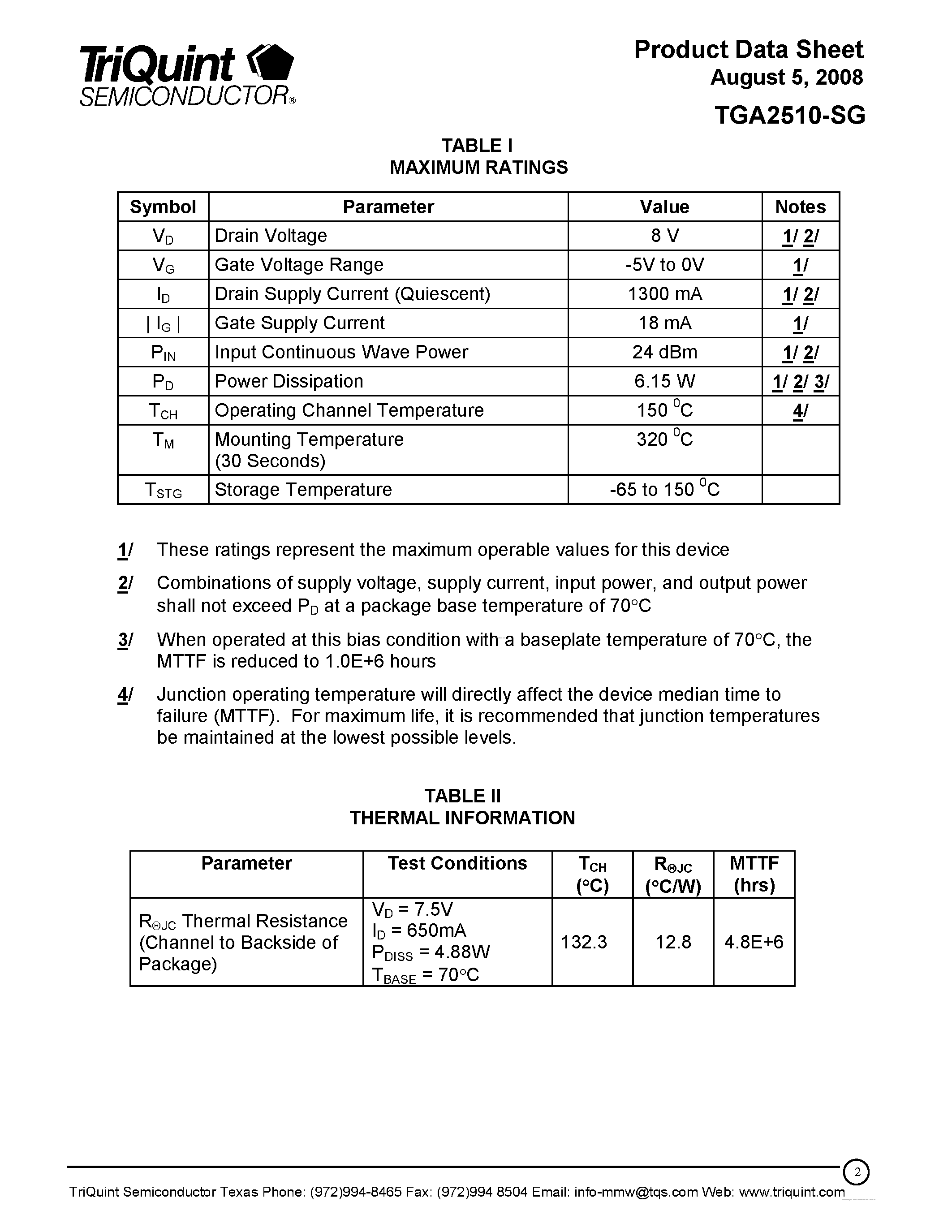 Datasheet TGA2510-SG - Ku Band 2 Watt Packaged Amplifier page 2
