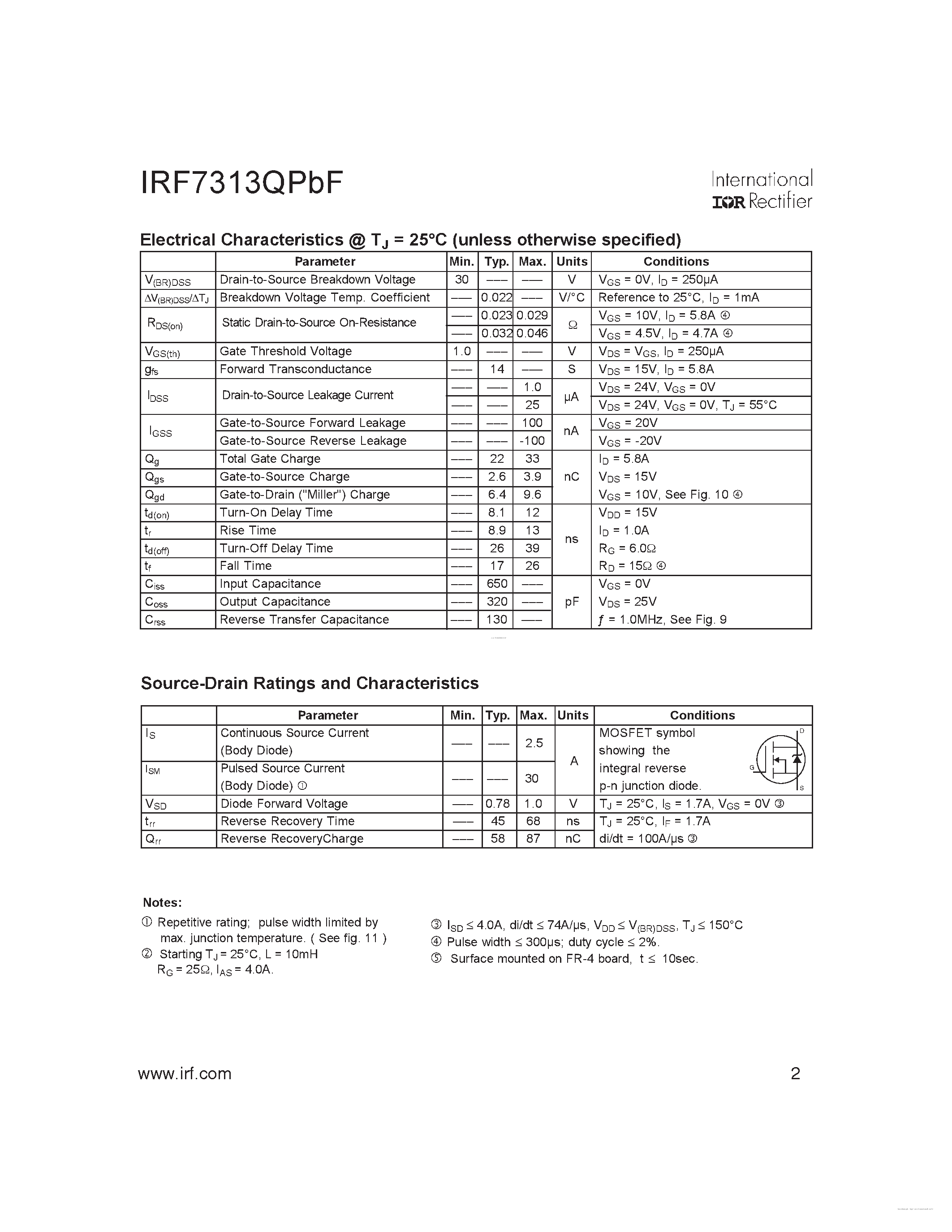 Datasheet IRF7313QPBF - page 2