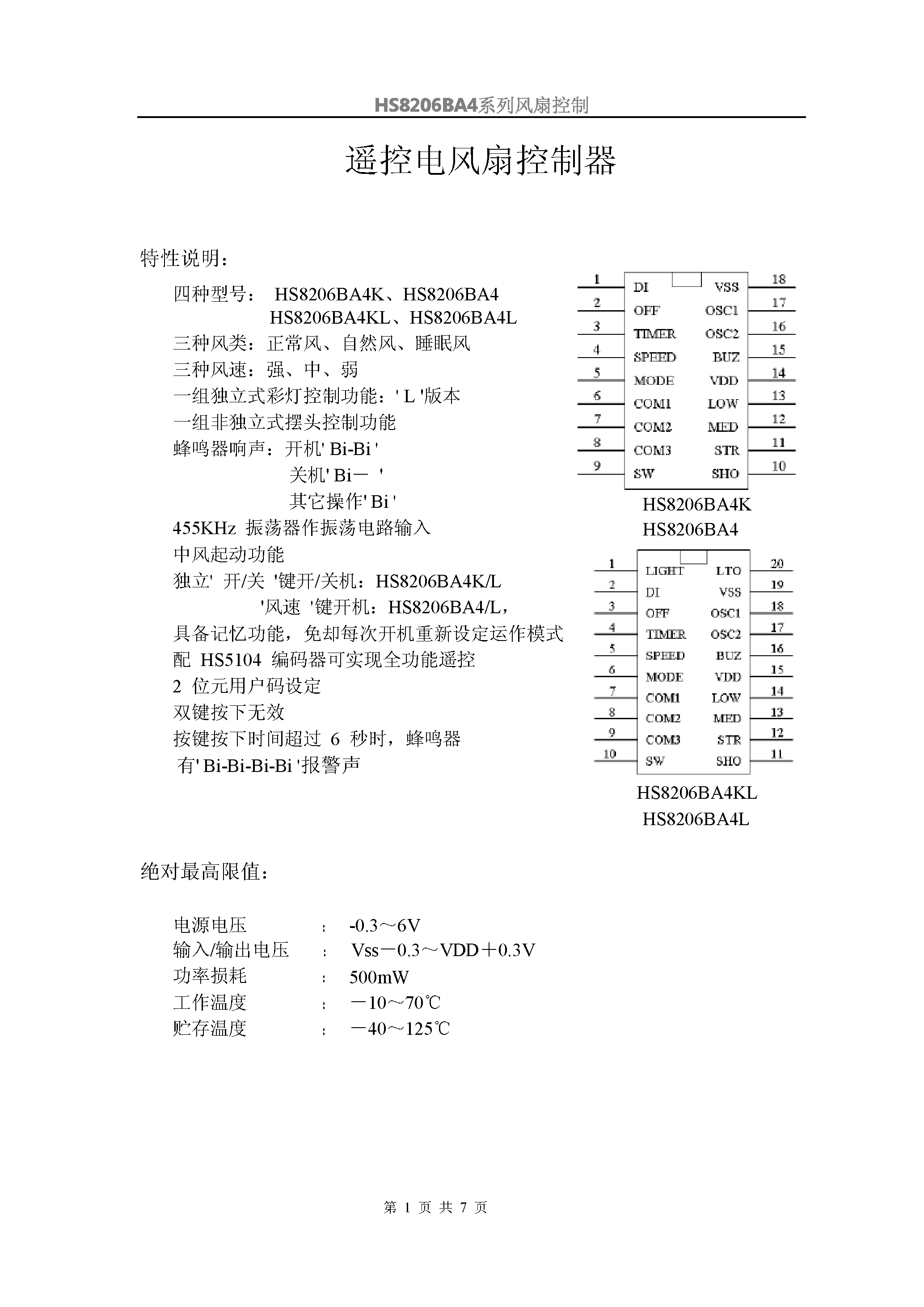 Datasheet HS8206BA4 page 1 Datasheet HS8206BA4 - HS8206BA4 page 1