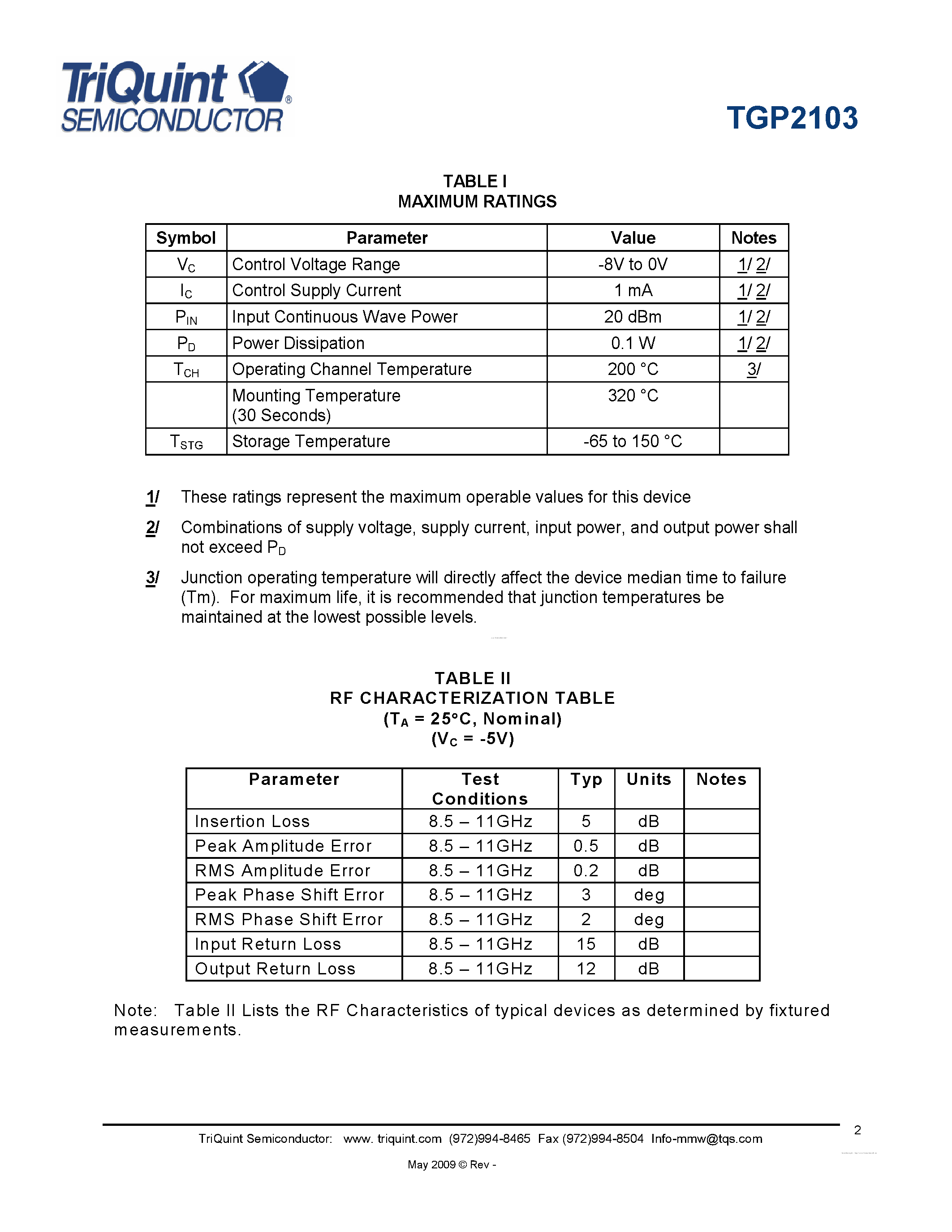 Datasheet TGP2103 - 8.5 - 11 GHz 6-bit Phase Shifter page 2