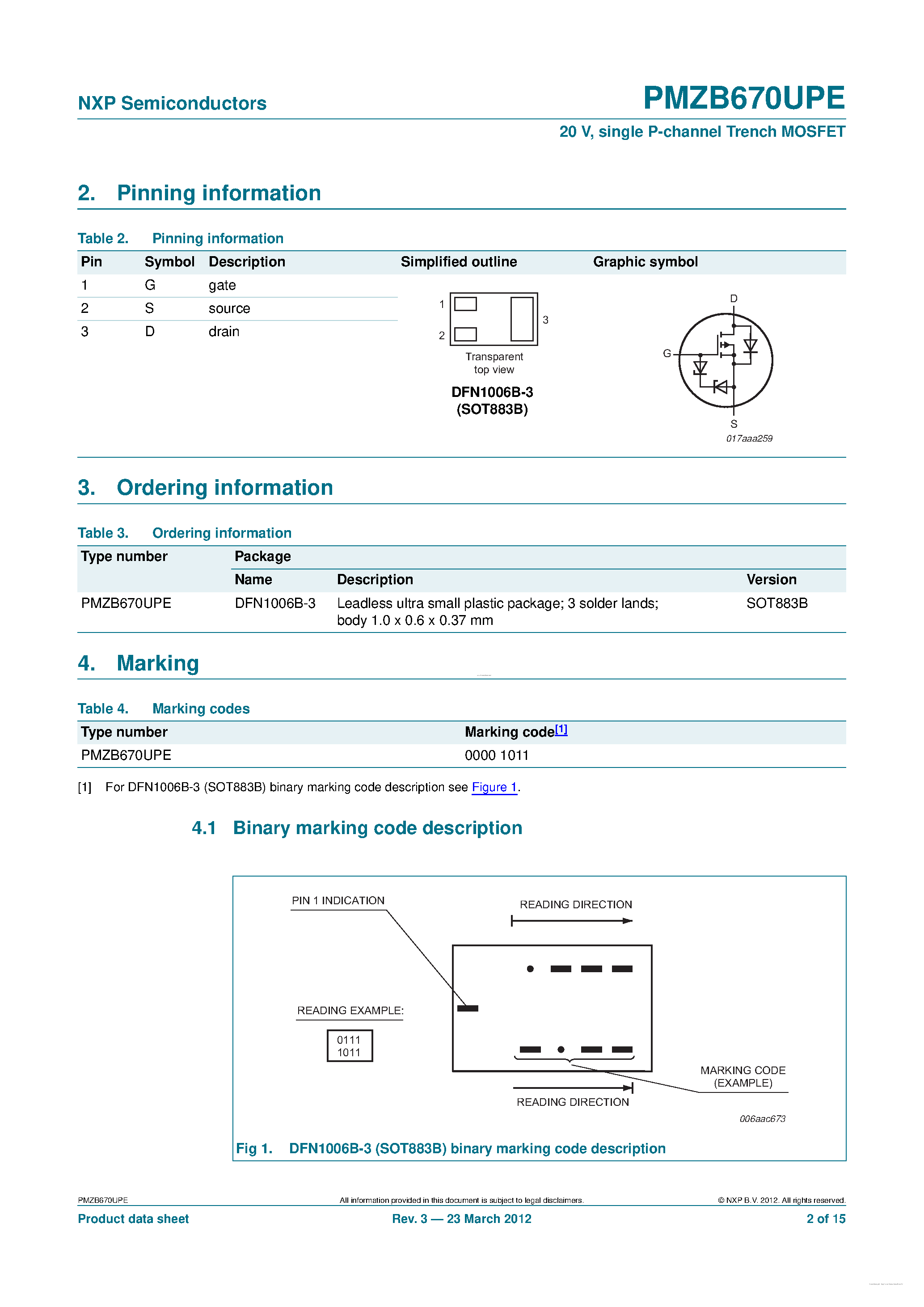 Datasheet PMZB670UPE - single P-channel Trench MOSFET page 2