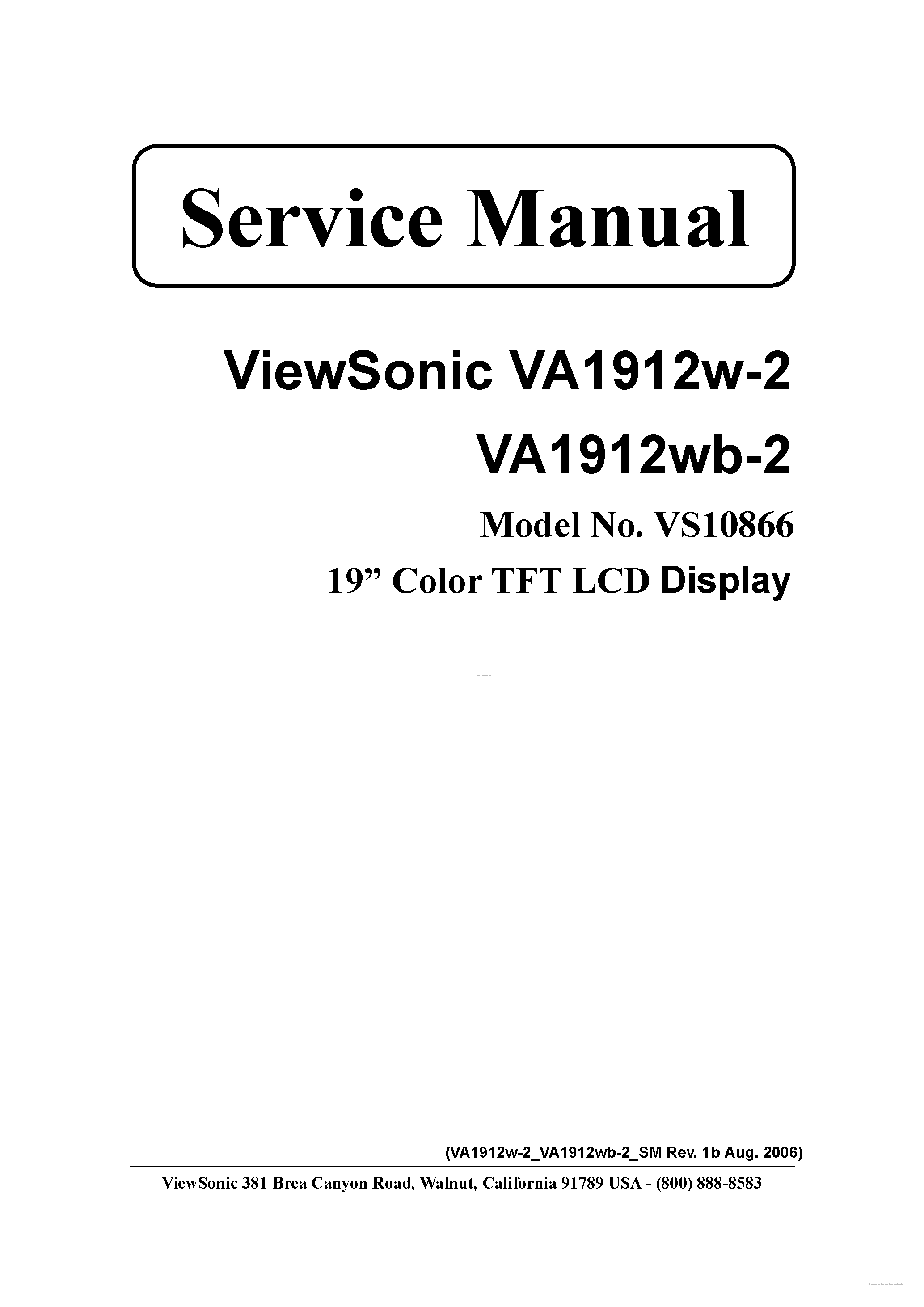 Даташит на микросхему VA1912w-2 страница 1 Даташит VA1912w-2 - Service Manual страница 1