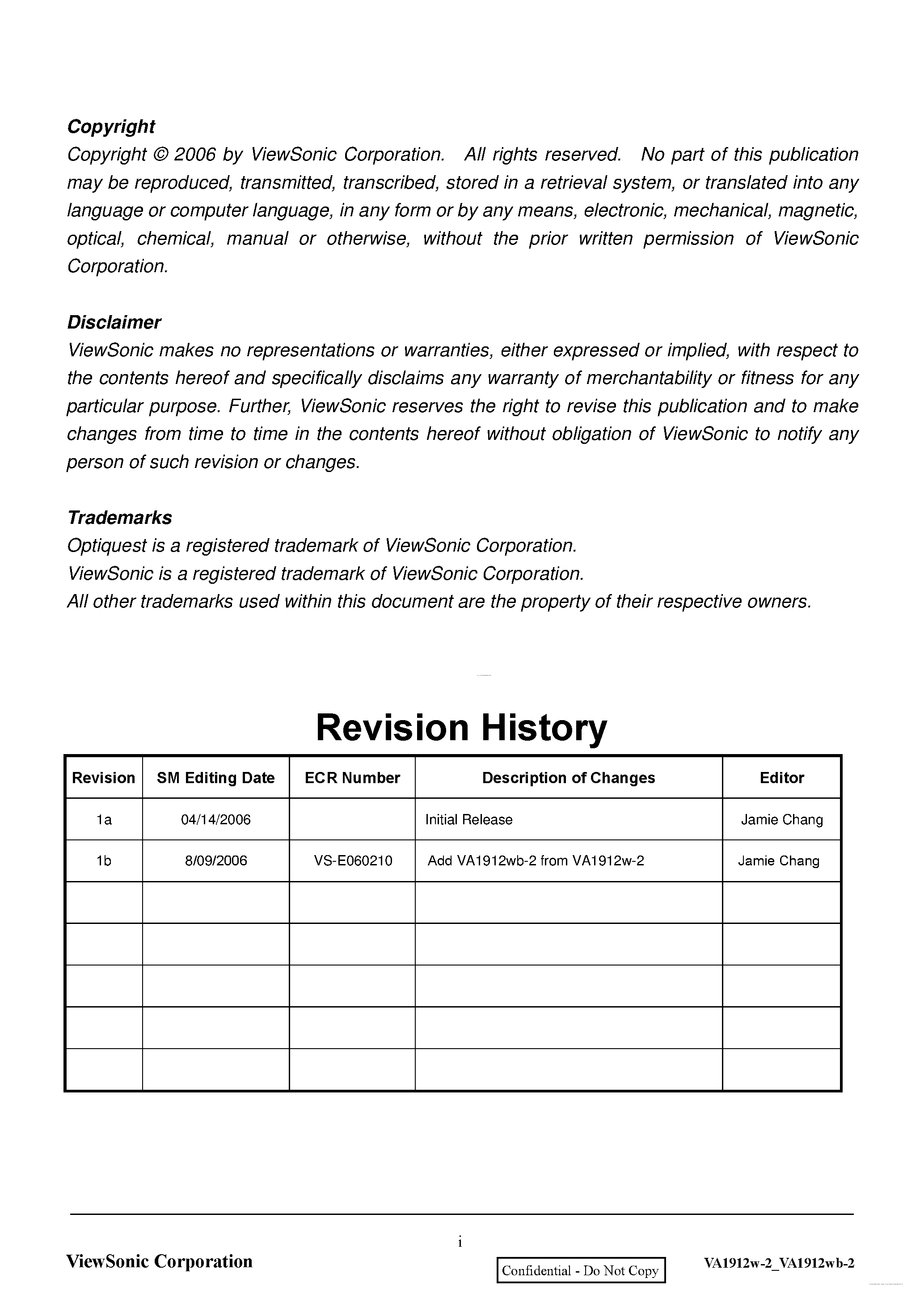 Даташит на микросхему VA1912w-2 страница 2 Даташит VA1912w-2 - Service Manual страница 2
