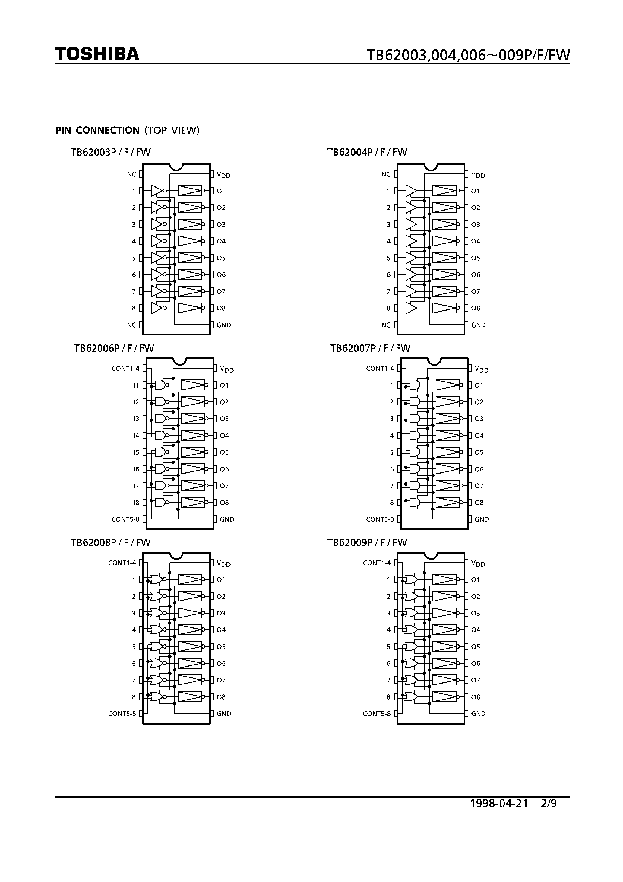Даташит TB62003F - 8 CH DMOS TRANSISTOR ARRAY WITH GATE страница 2