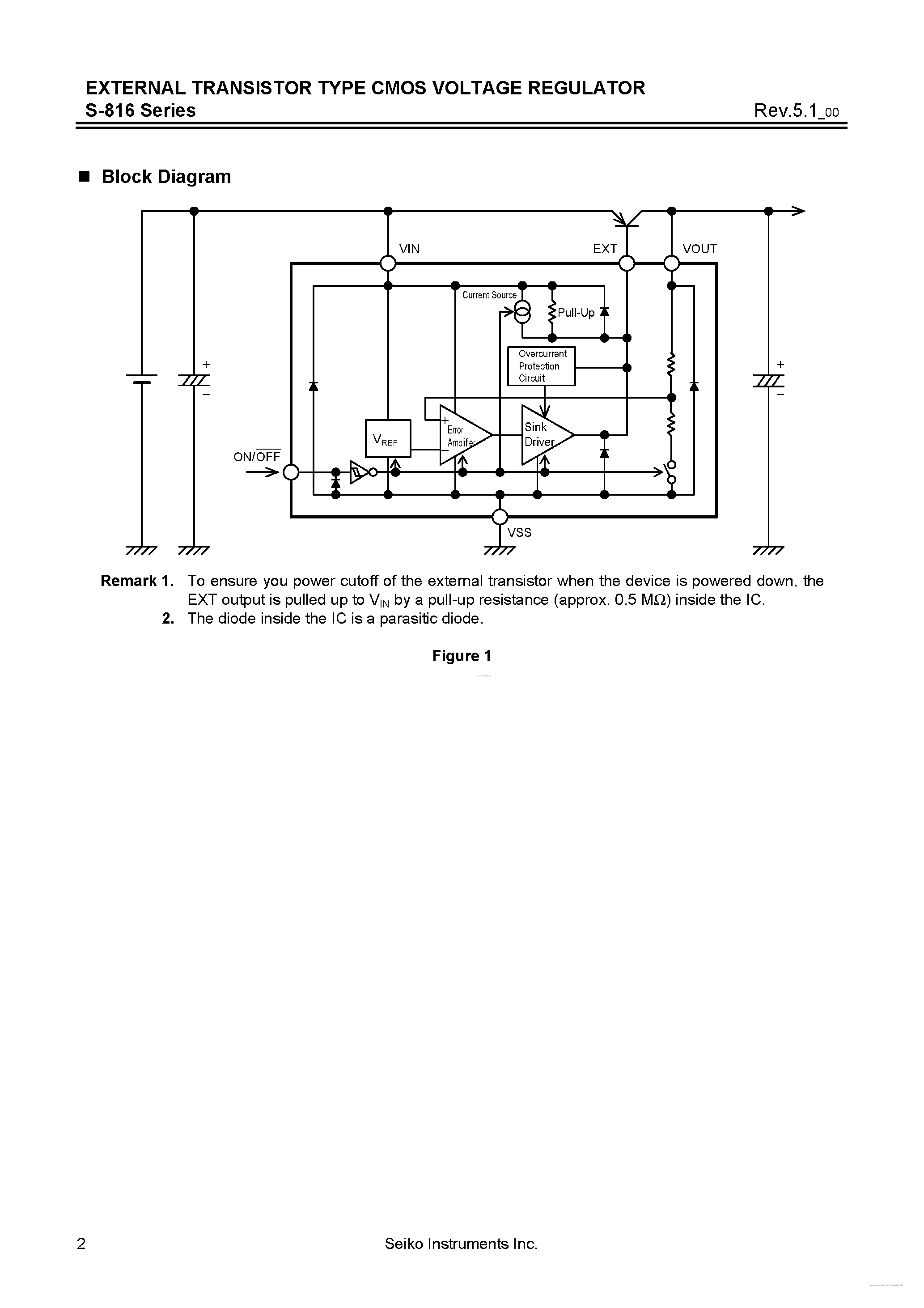 Datasheet S-816 - EXTERNAL TRANSISTOR TYPE CMOS VOLTAGE REGULATOR page 2
