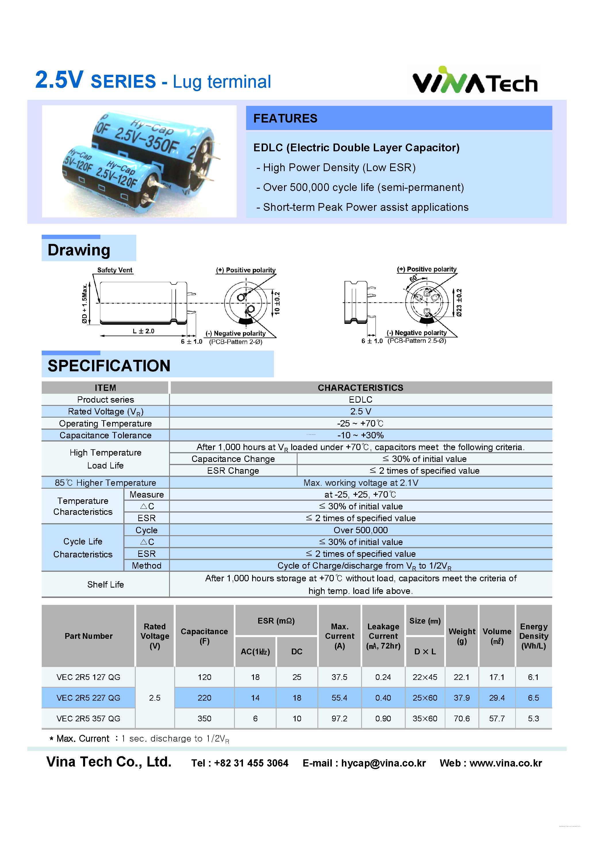 Datasheet VEC2R5106QD - 2.5V SERIES - Lug terminal page 2