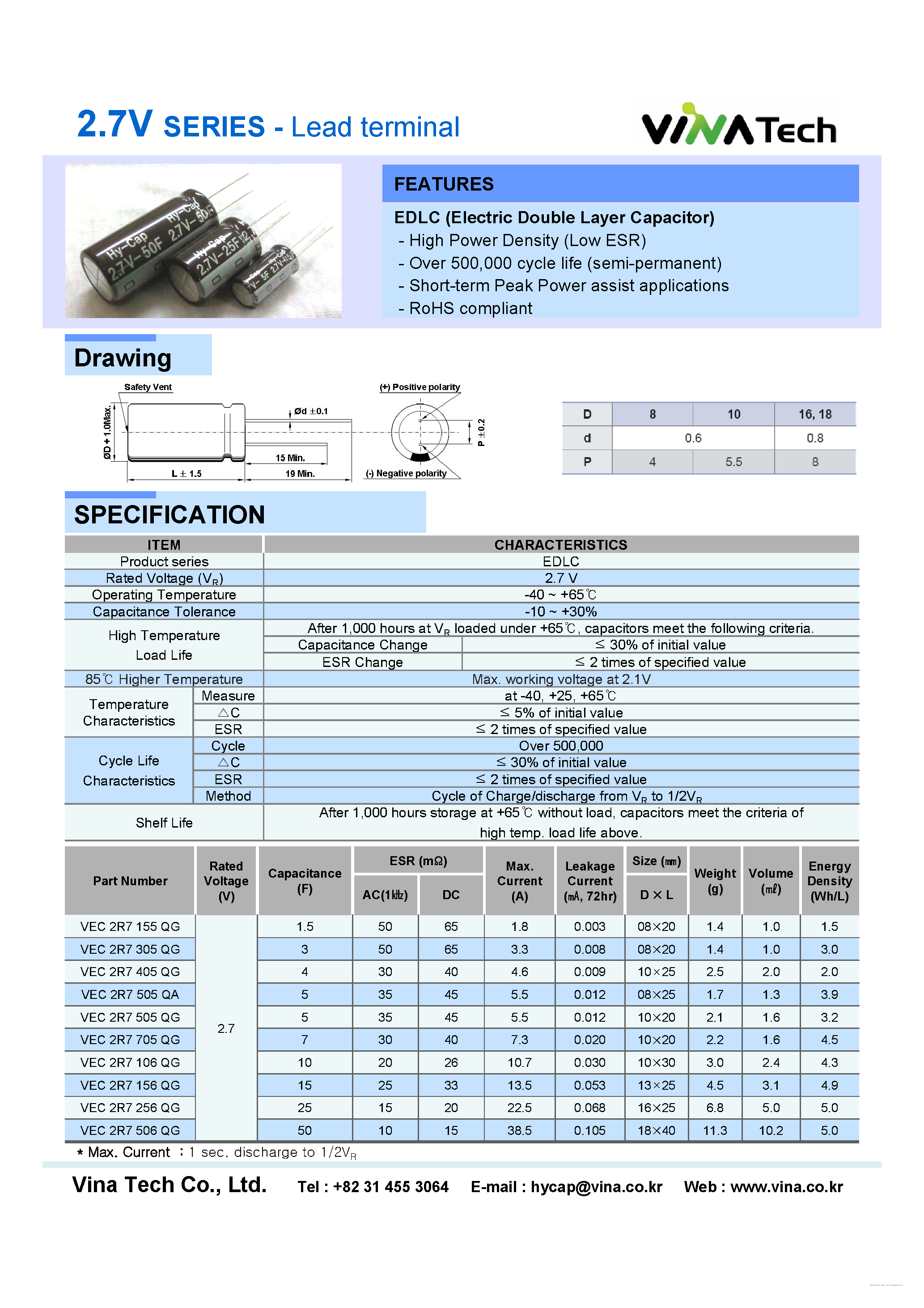 Datasheet VEC2R7106QG - 2.7V SERIES - Lug terminal page 1