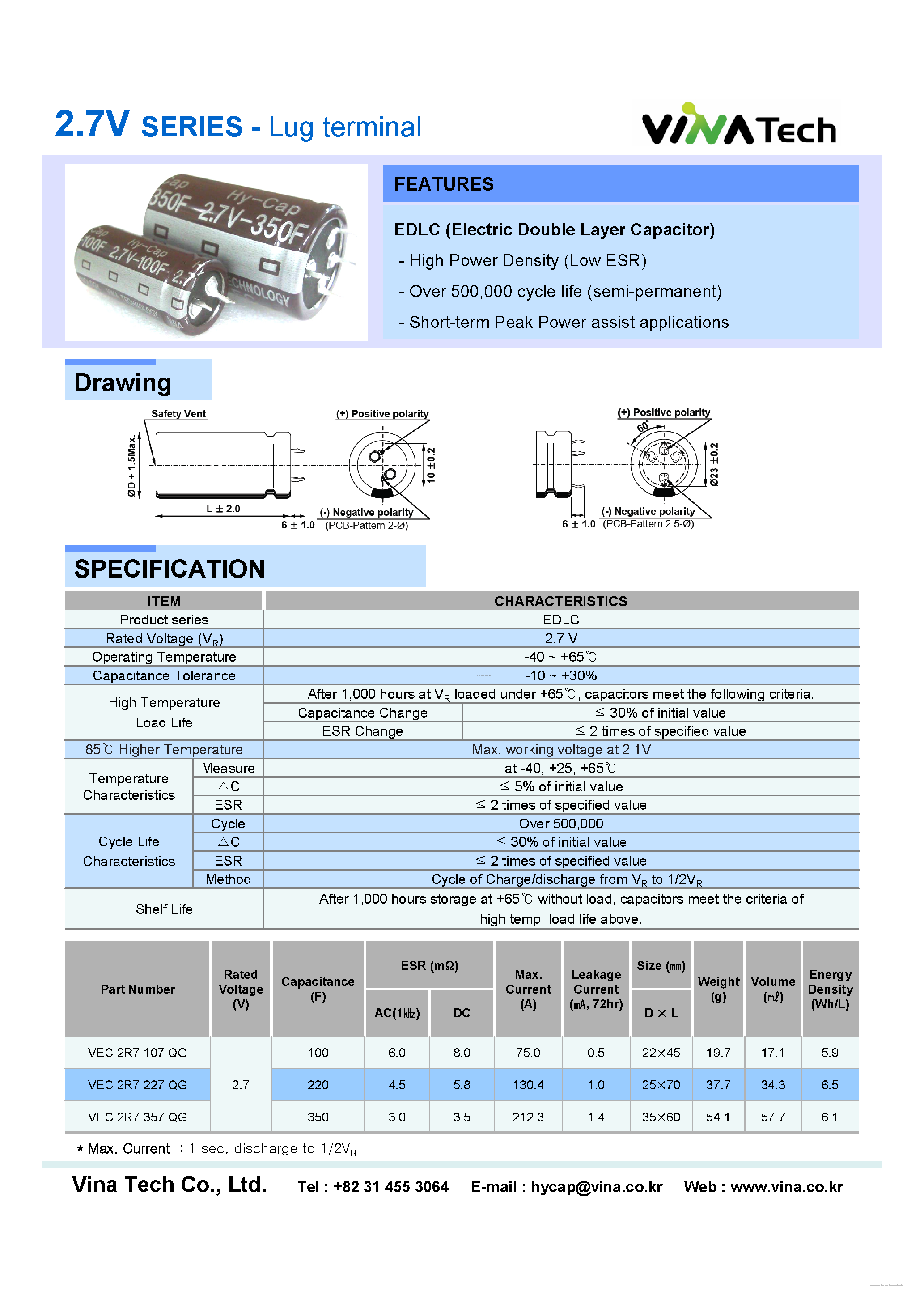 Datasheet VEC2R7106QG - 2.7V SERIES - Lug terminal page 2