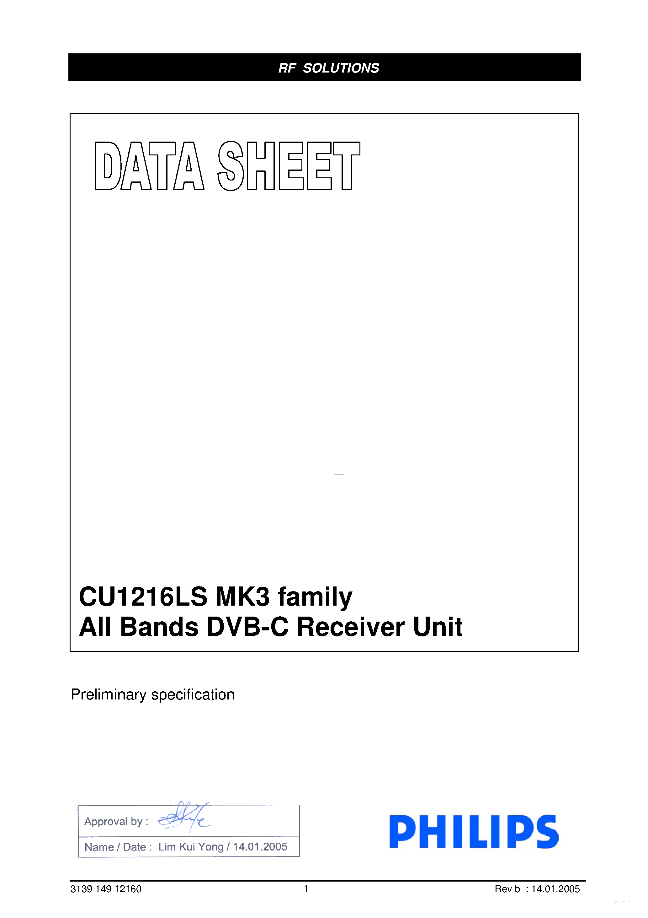 Даташит на микросхему CU1216LS страница 1 Даташит CU1216LS - All Bands DVB-C Receiver Unit страница 1