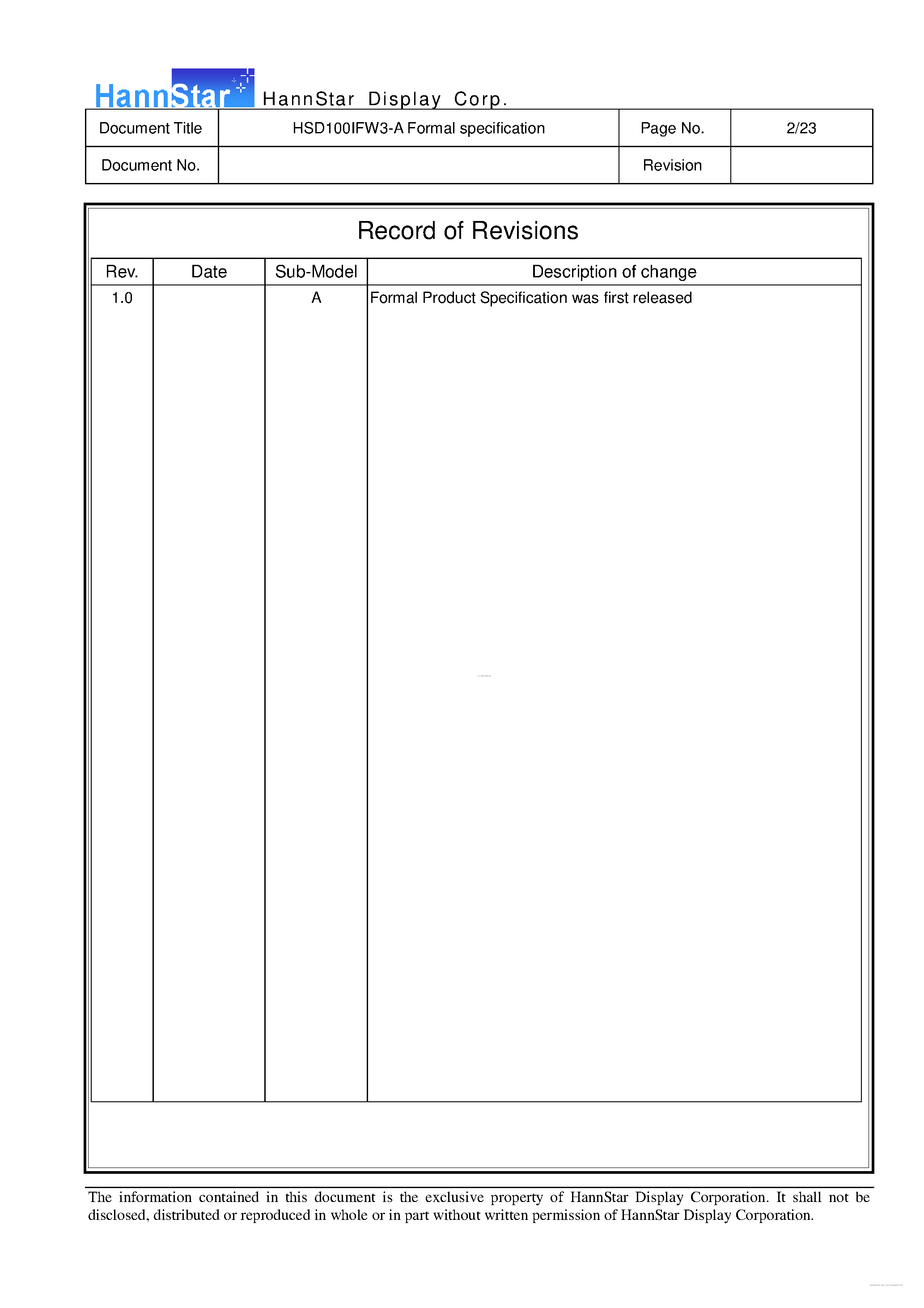 Datasheet HSD100IFW3-A - Color TFT-LCD Module page 2