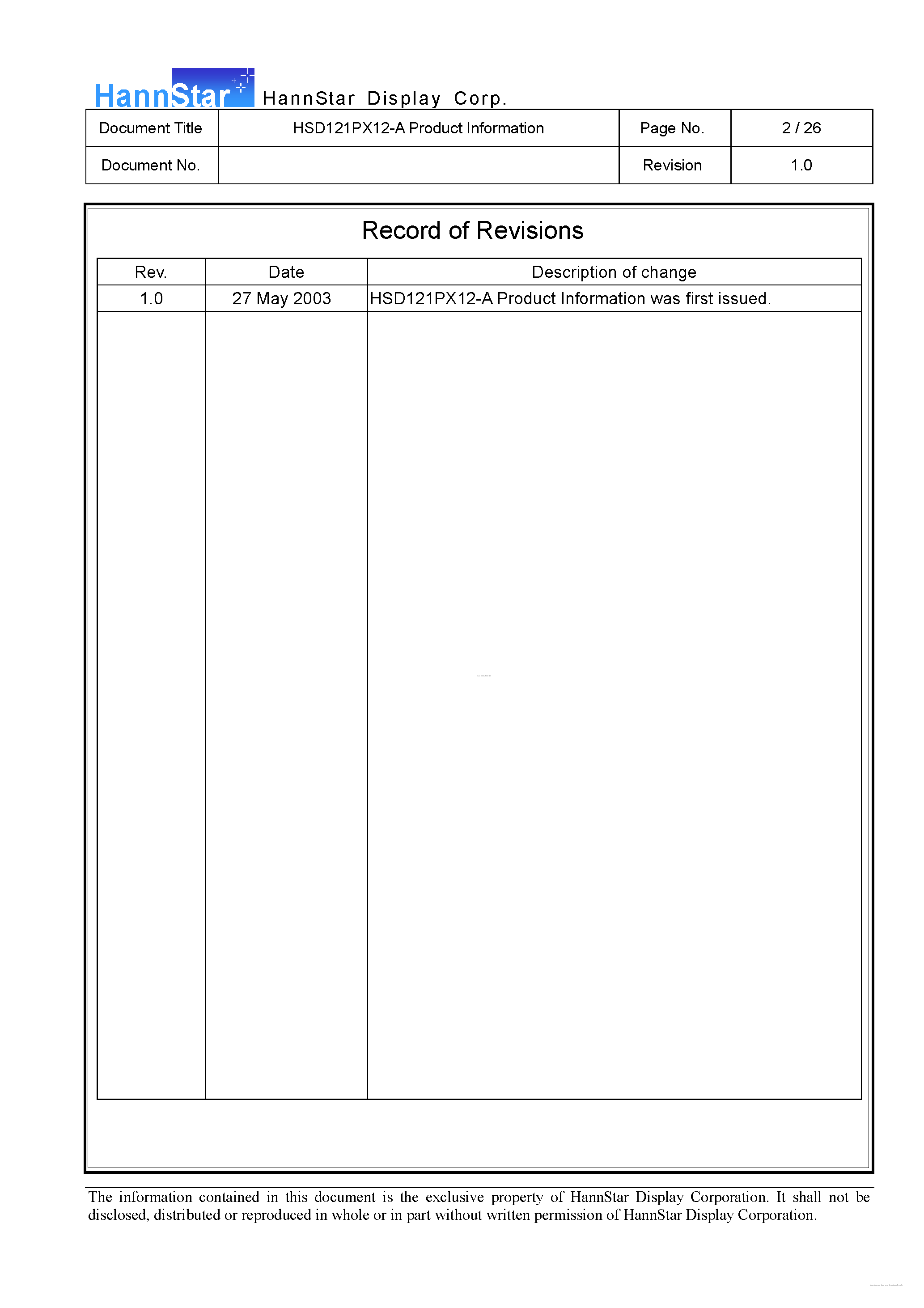 Datasheet HSD121PX12-A - Color TFT-LCD Module page 2