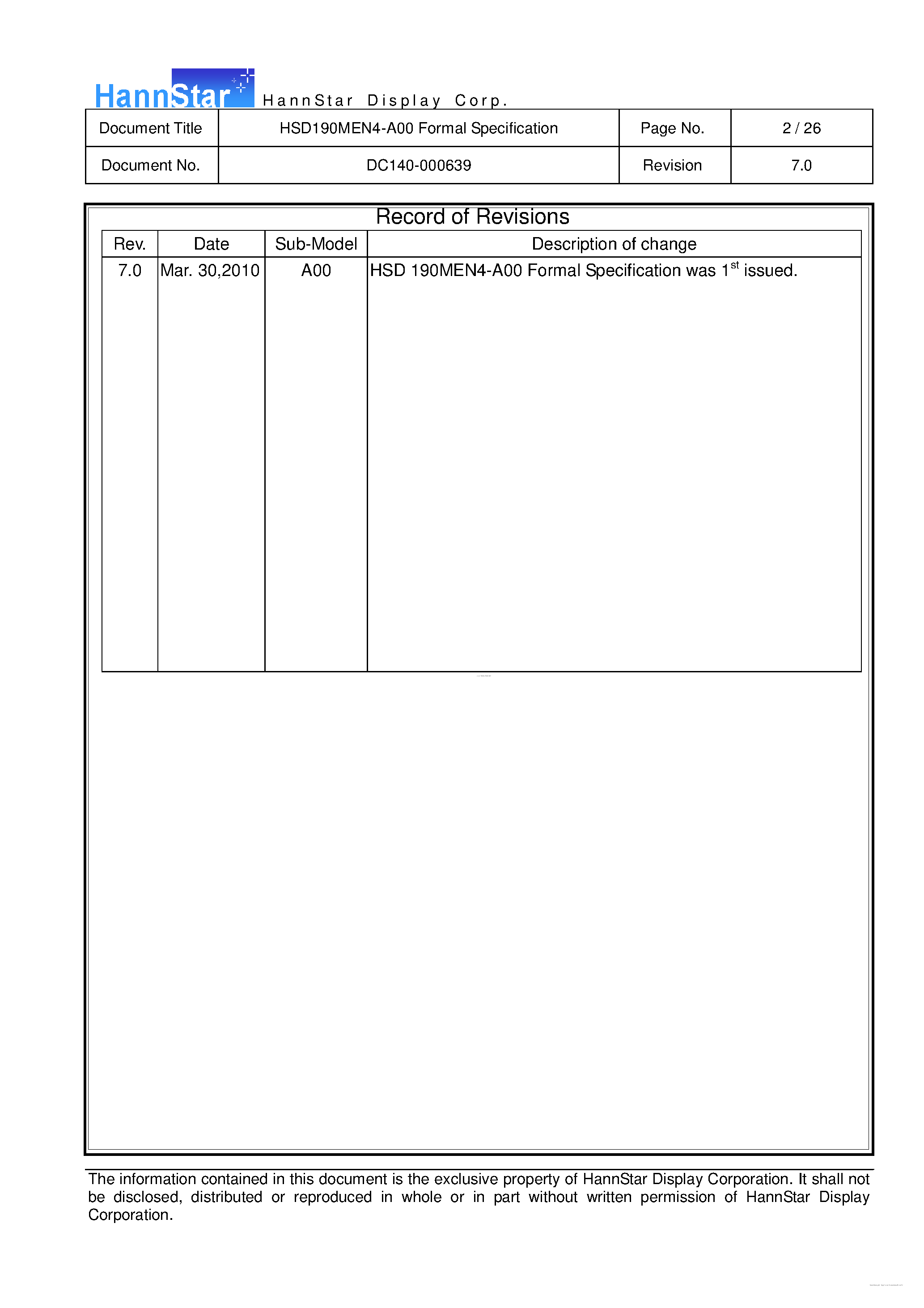 Даташит HSD190MEN4-A00 - Color TFT-LCD Module страница 2