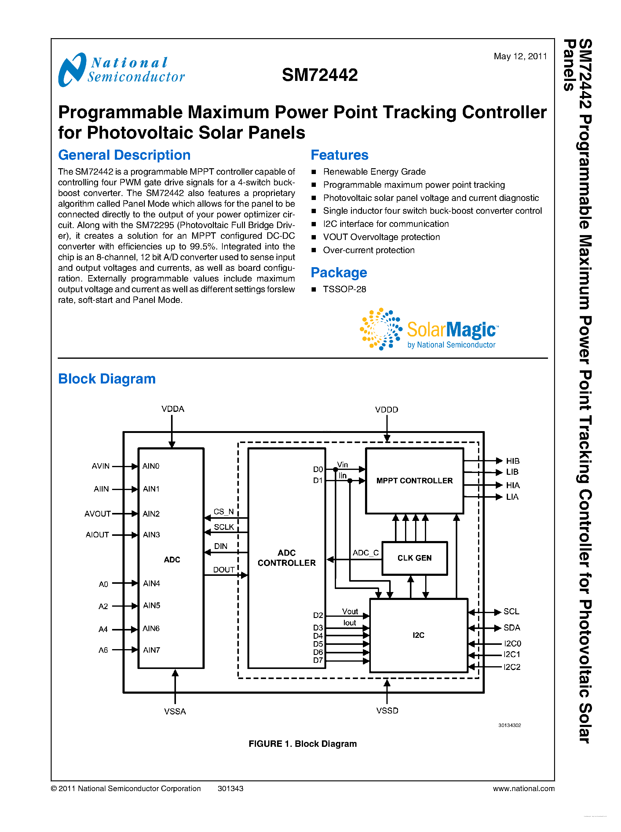 Datasheet SM72442 page 1 Datasheet SM72442 - Programmable Maximum Power Point Tracking Controller page 1