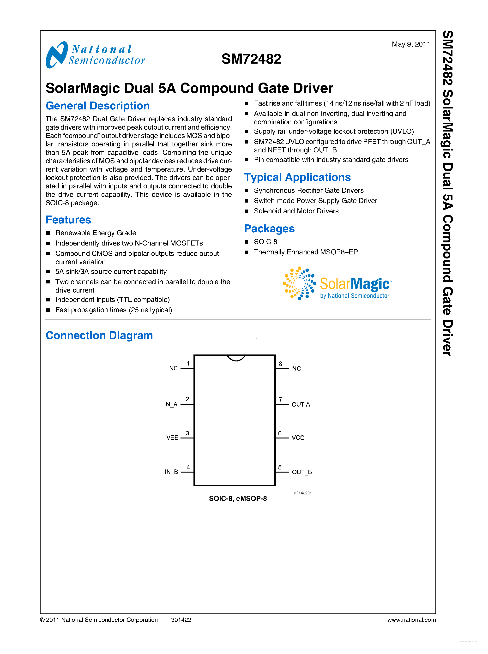 Datasheet SM72482 page 2 Datasheet SM72482 - SolarMagic Dual 5A Compound Gate Driver page 2