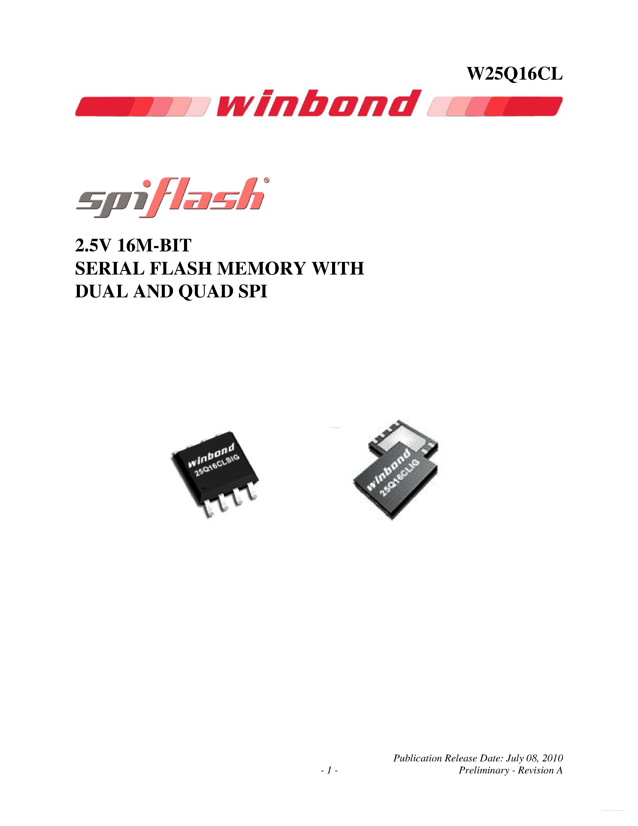 Datasheet W25Q16CL - 2.5V 16M-BIT SERIAL FLASH MEMORY page 1