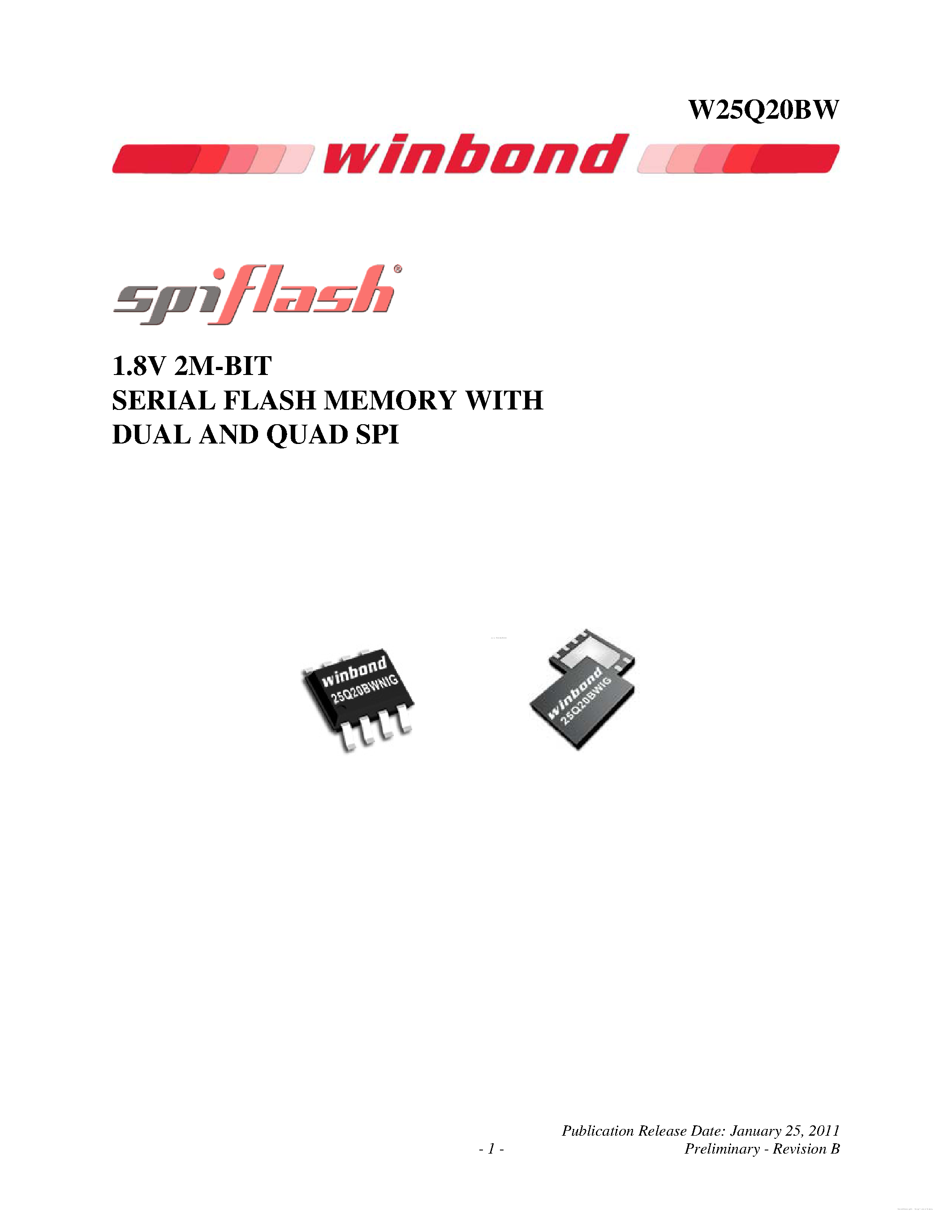 Datasheet W25Q20BW - 1.8V 2M-BIT SERIAL FLASH MEMORY page 1